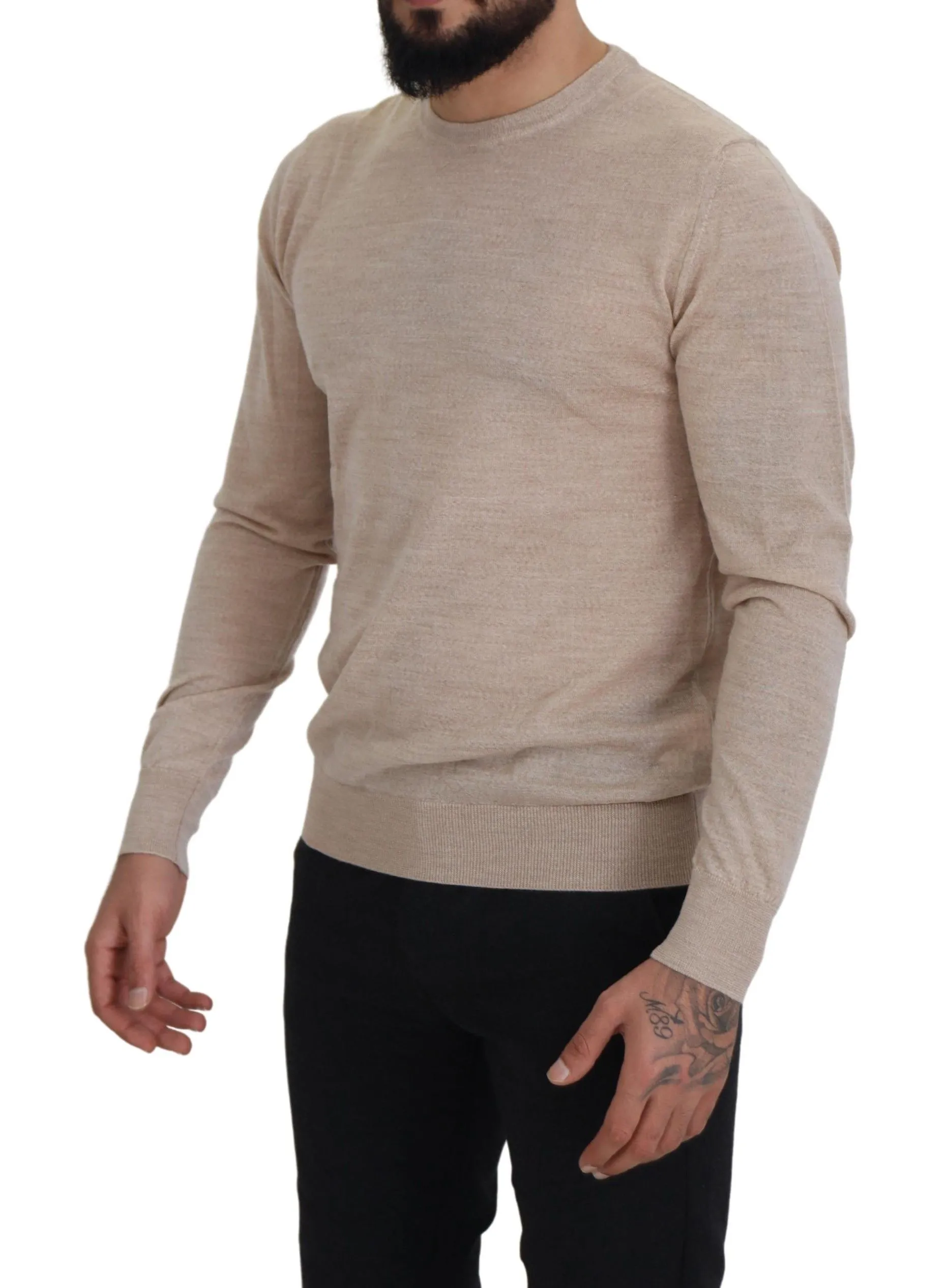 Dolce & Gabbana Men's Elegant Beige Crewneck Wool Sweater