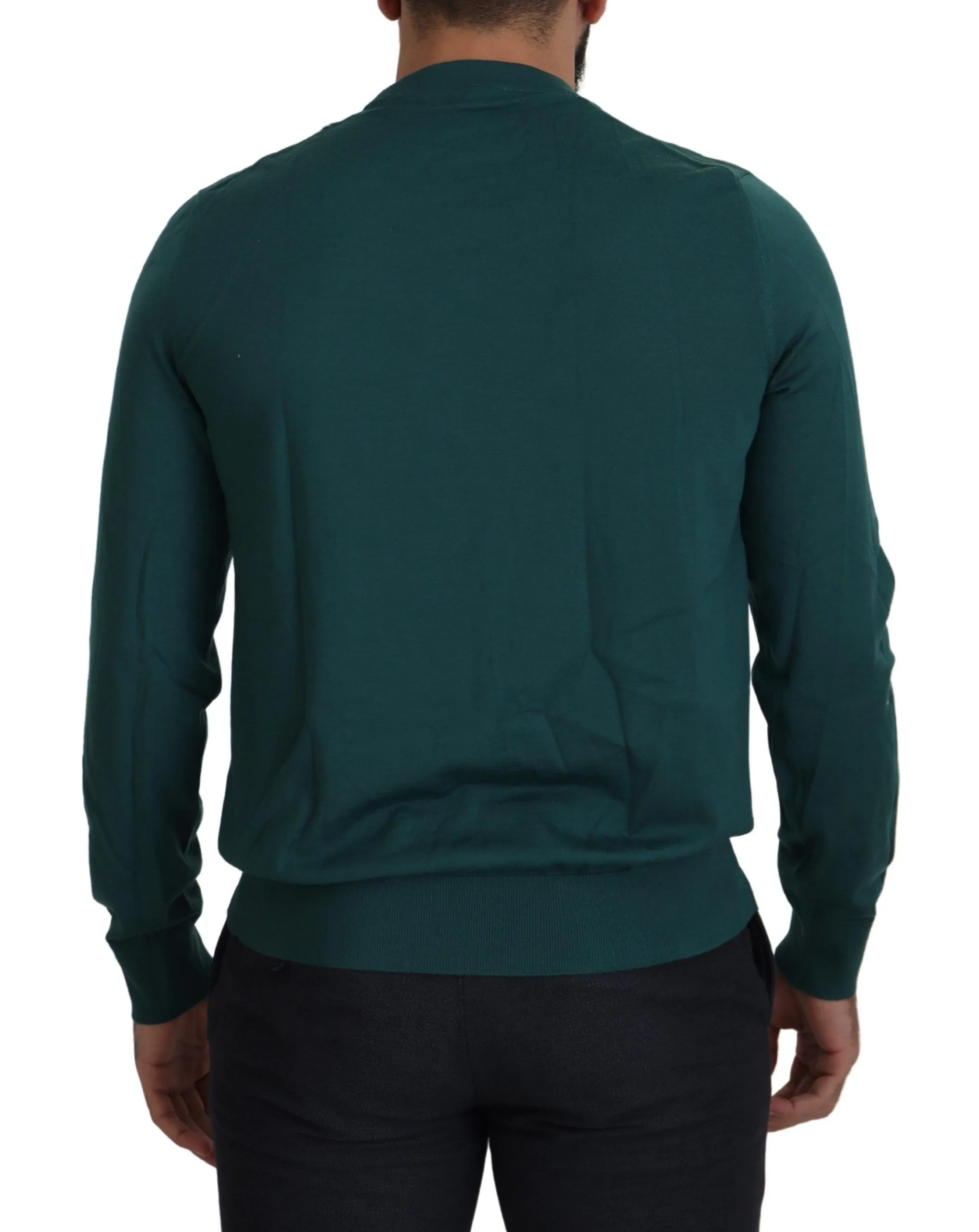 Dolce & Gabbana Men's Regal Green Wool-Silk Blend Crewneck Sweater