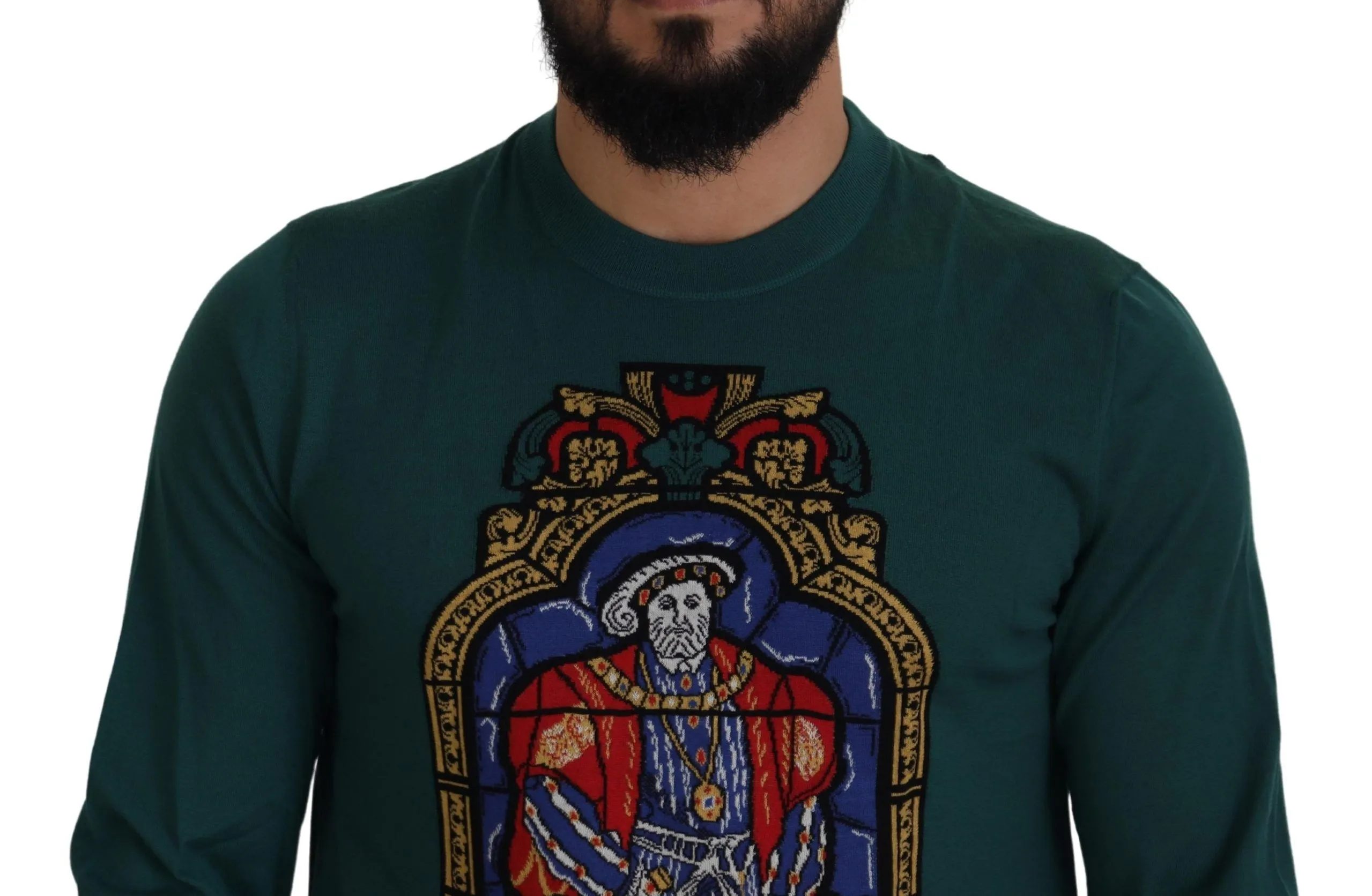 Dolce & Gabbana Men's Regal Green Wool-Silk Blend Crewneck Sweater
