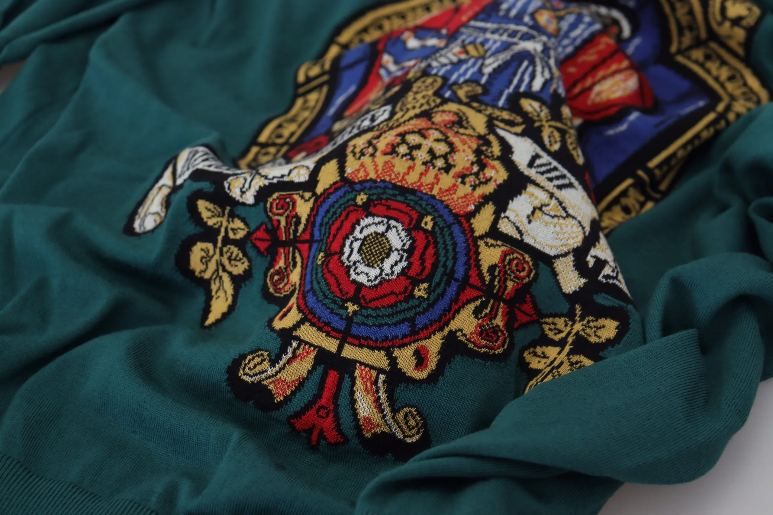 Dolce & Gabbana Men's Regal Green Wool-Silk Blend Crewneck Sweater