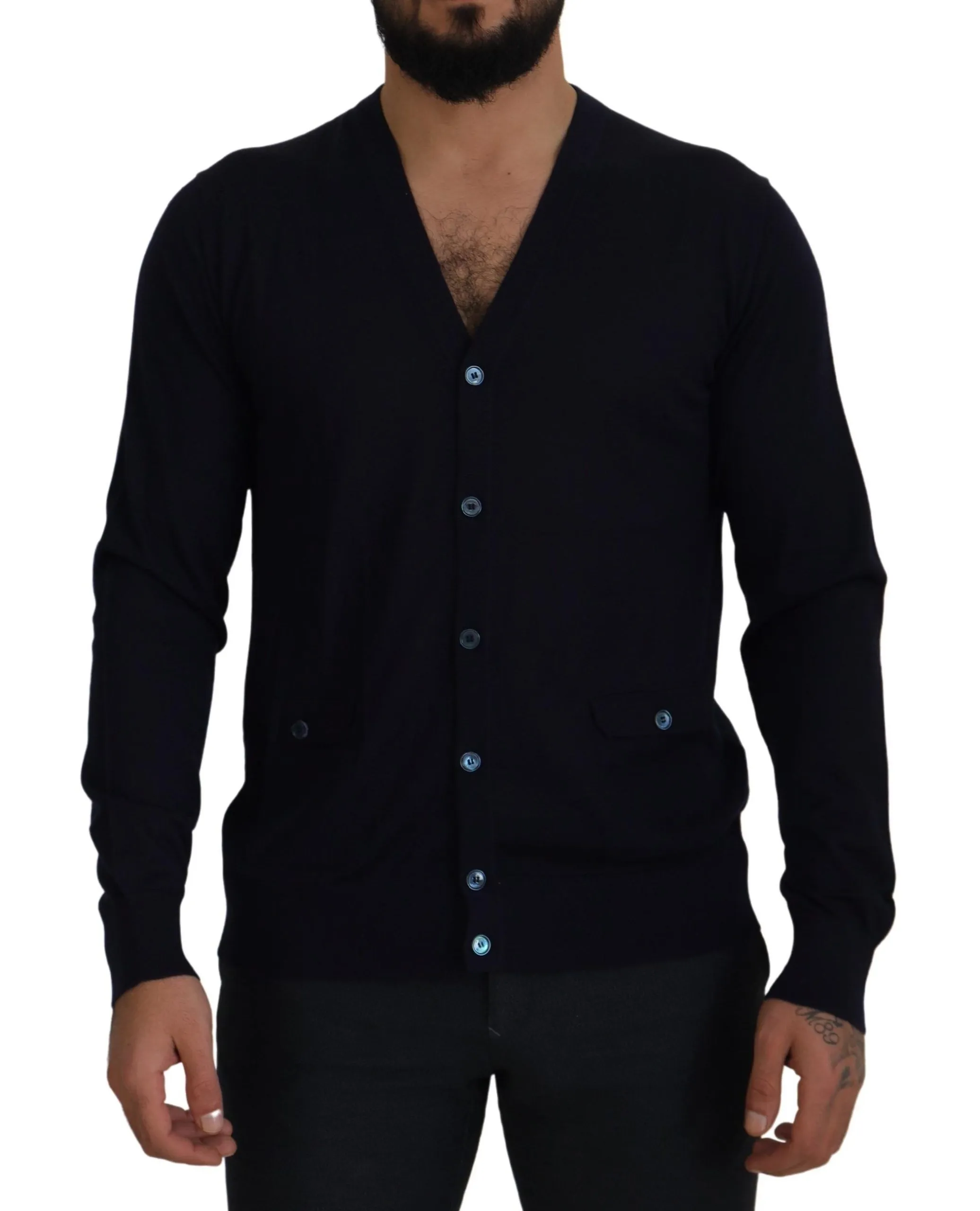 Dolce & Gabbana Men's Elegant Dark Blue Cashmere Cardigan