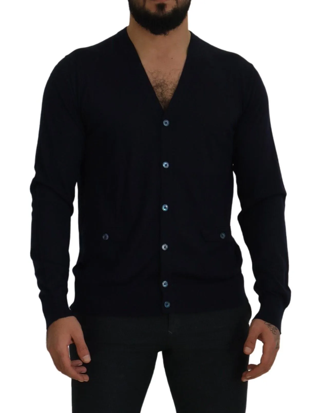 Dolce & Gabbana Men's Elegant Dark Blue Cashmere Cardigan