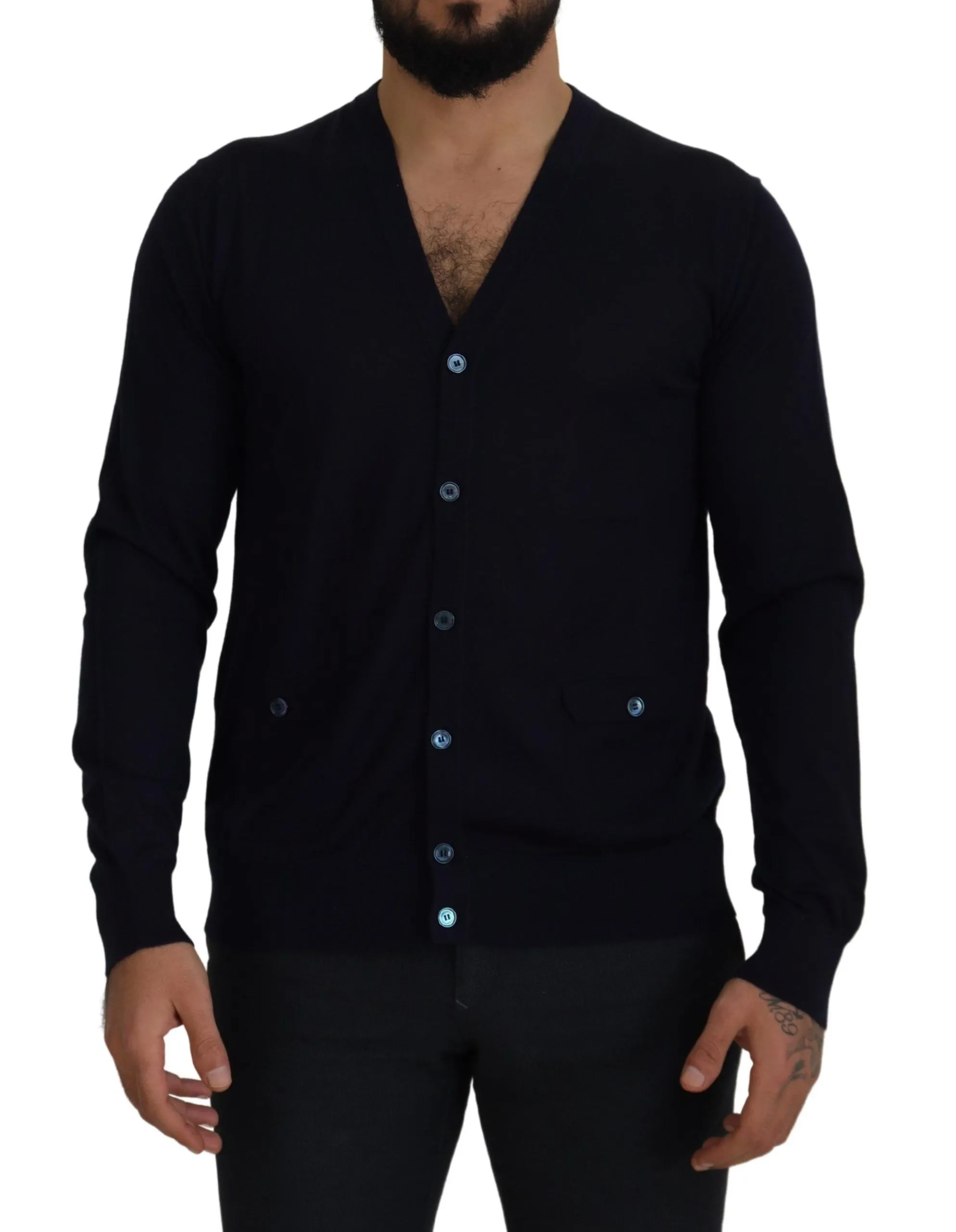 Dolce & Gabbana Men's Elegant Dark Blue Cashmere Cardigan