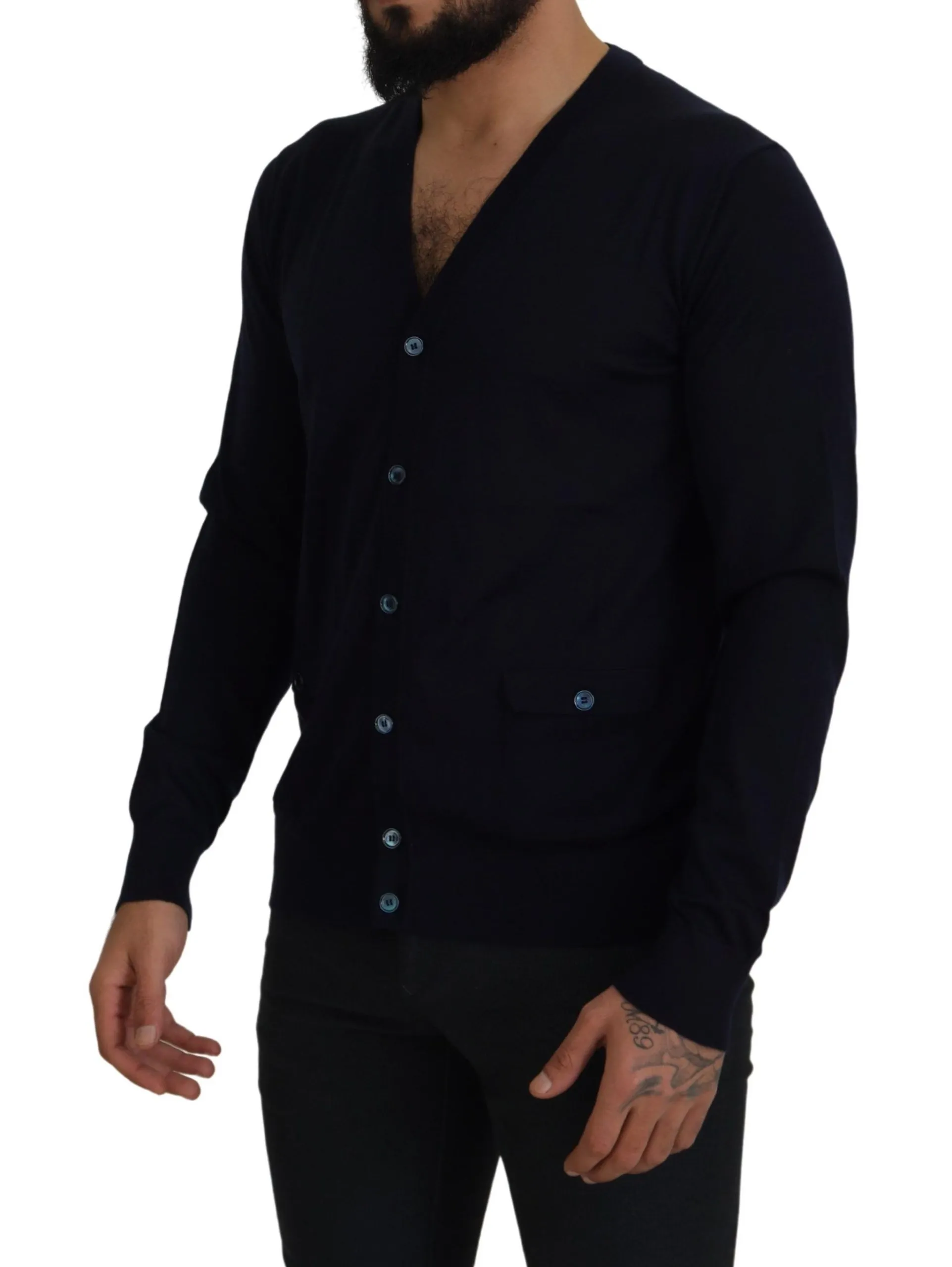 Dolce & Gabbana Men's Elegant Dark Blue Cashmere Cardigan