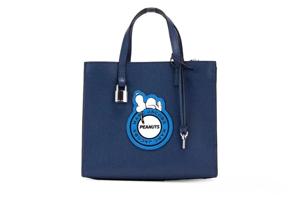 Marc Jacobs Women's Peanuts grind Small Blue Leather Snoopy Patch Tote Crossbody Bag