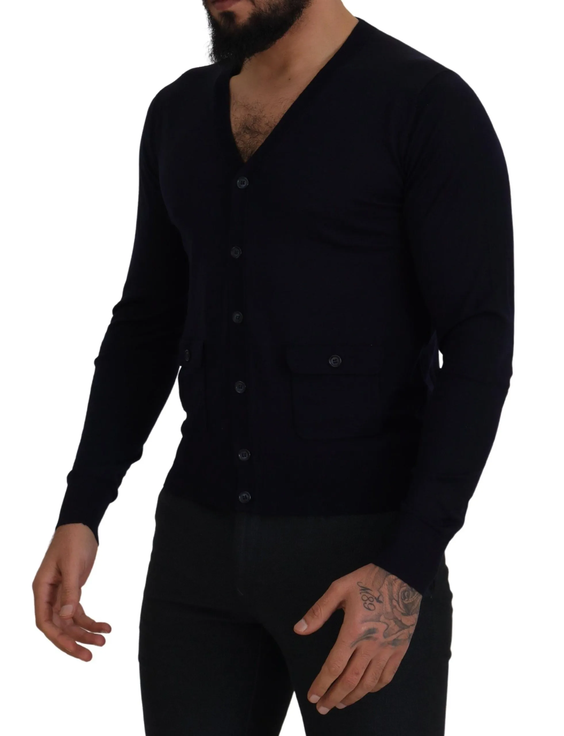 Dolce & Gabbana Men's Elegant Virgin Wool Cardigan Sweater in Blue