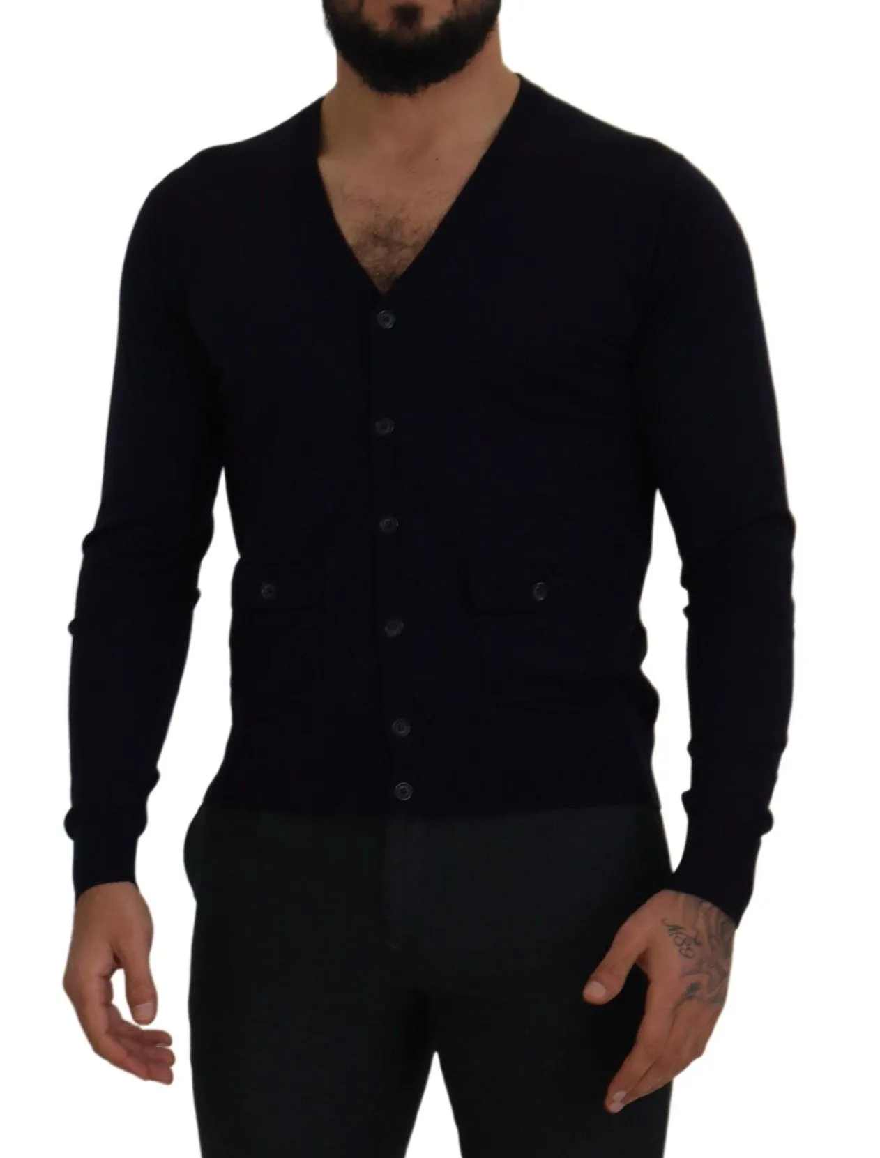 Dolce & Gabbana Men's Elegant Virgin Wool Cardigan Sweater in Blue