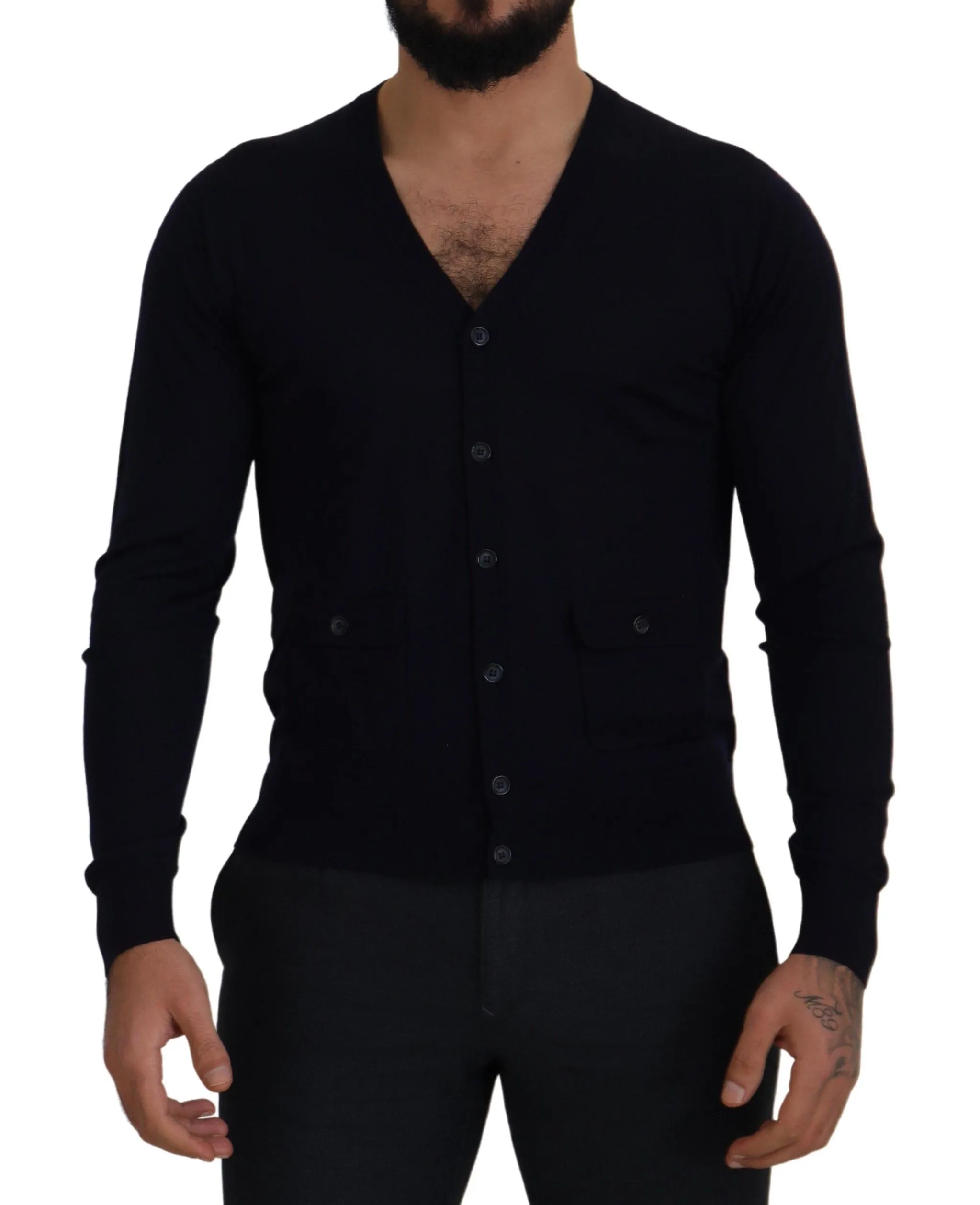 Dolce & Gabbana Men's Elegant Virgin Wool Cardigan Sweater in Blue