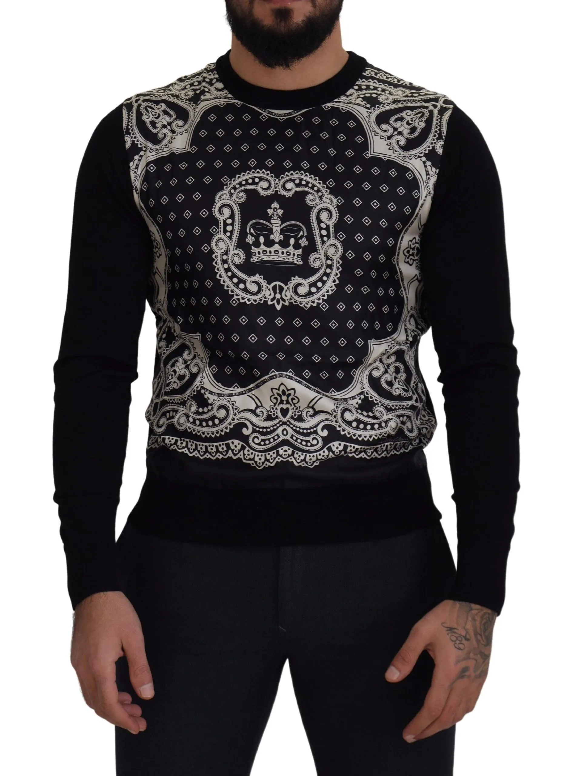 Dolce & Gabbana Men's Elegant Wool Silk Blend Crewneck Sweater