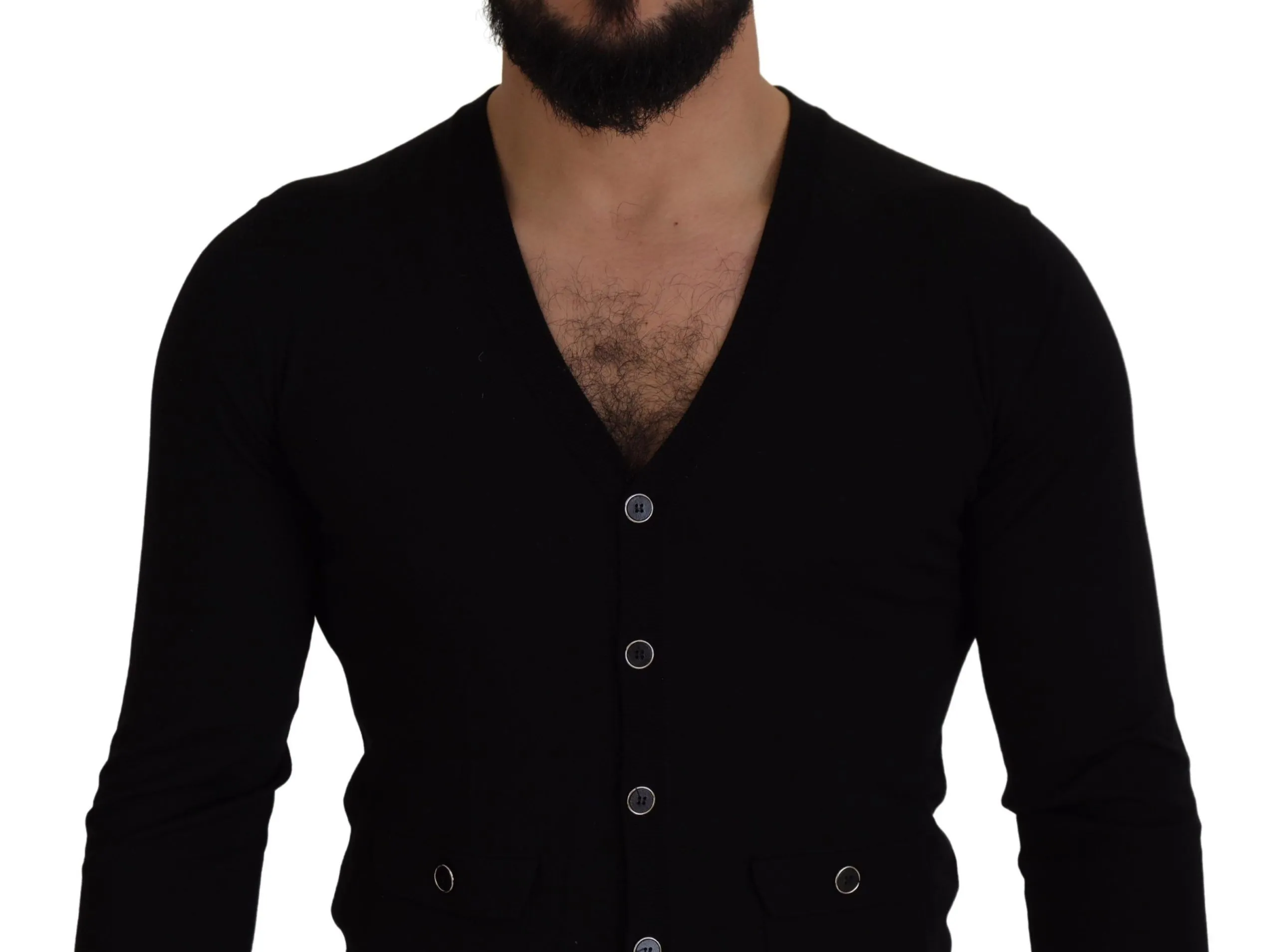Dolce & Gabbana Men's Elegant Wool Buttoned Black Cardigan