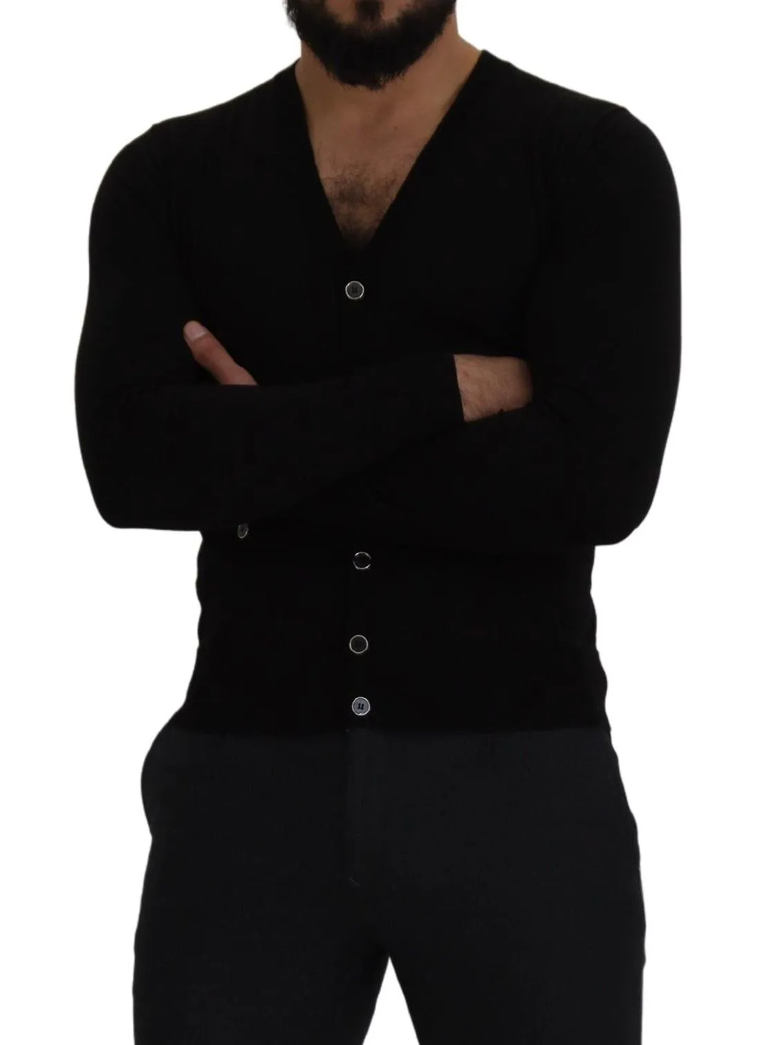 Dolce & Gabbana Men's Elegant Wool Buttoned Black Cardigan