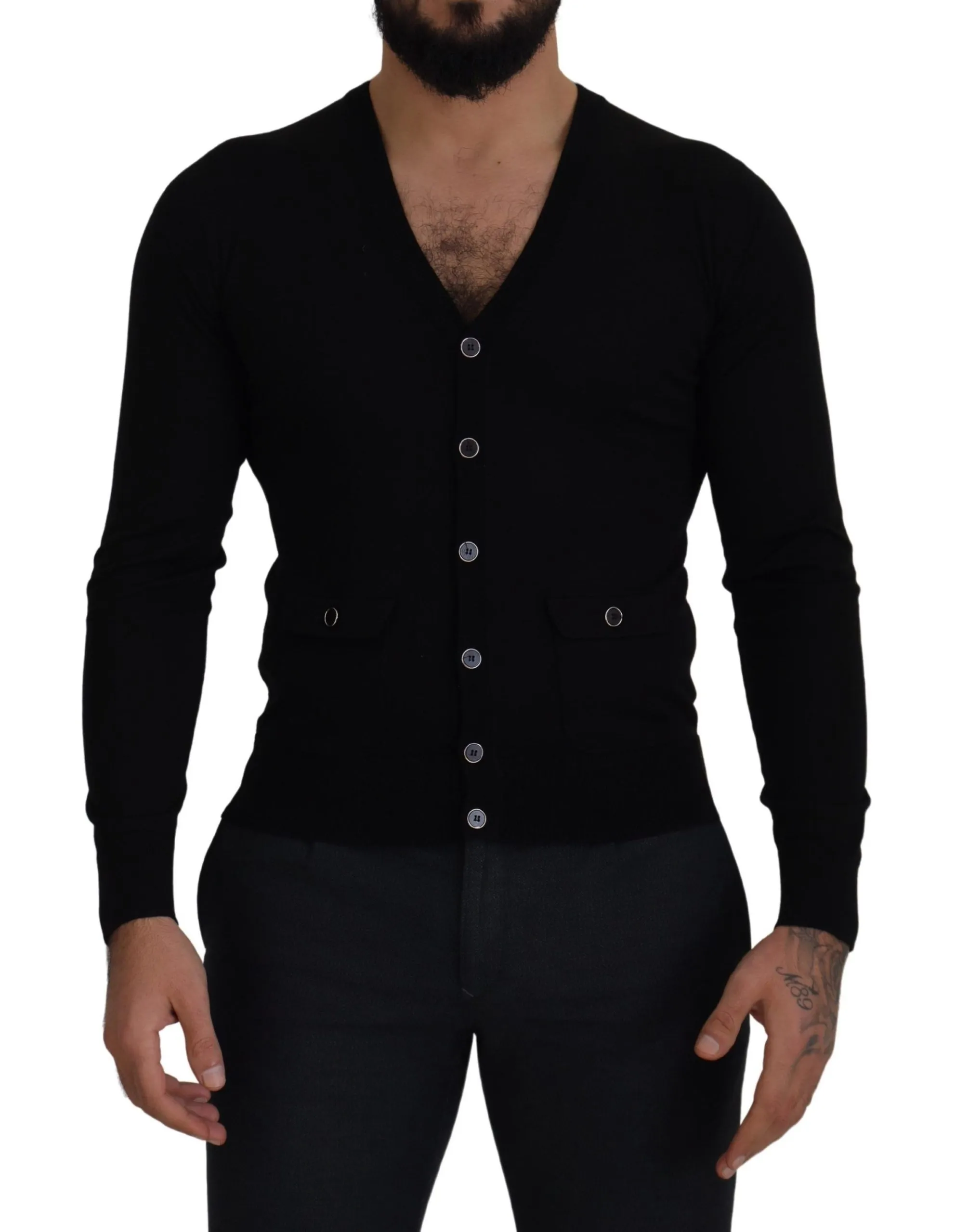 Dolce & Gabbana Men's Elegant Wool Buttoned Black Cardigan