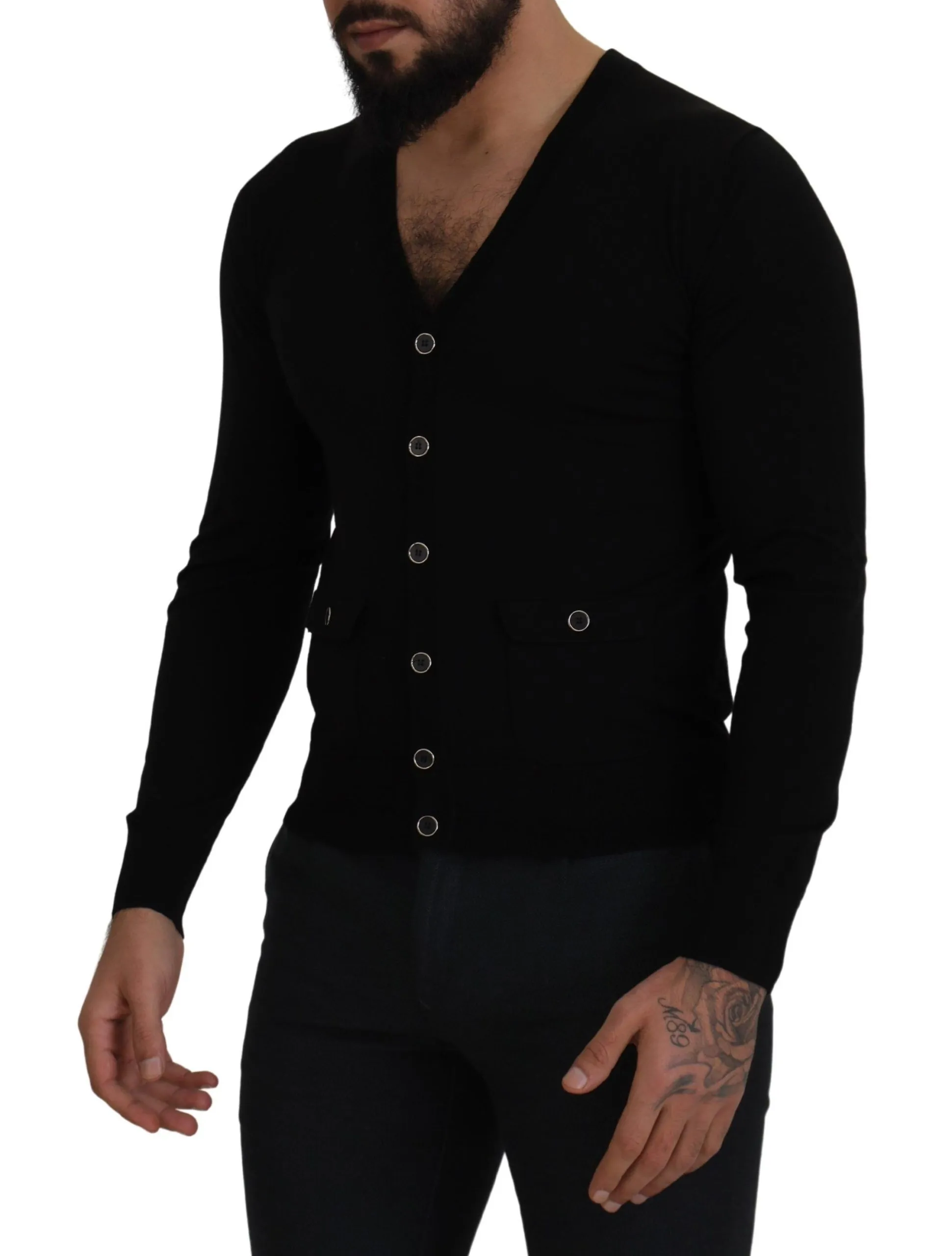 Dolce & Gabbana Men's Elegant Wool Buttoned Black Cardigan
