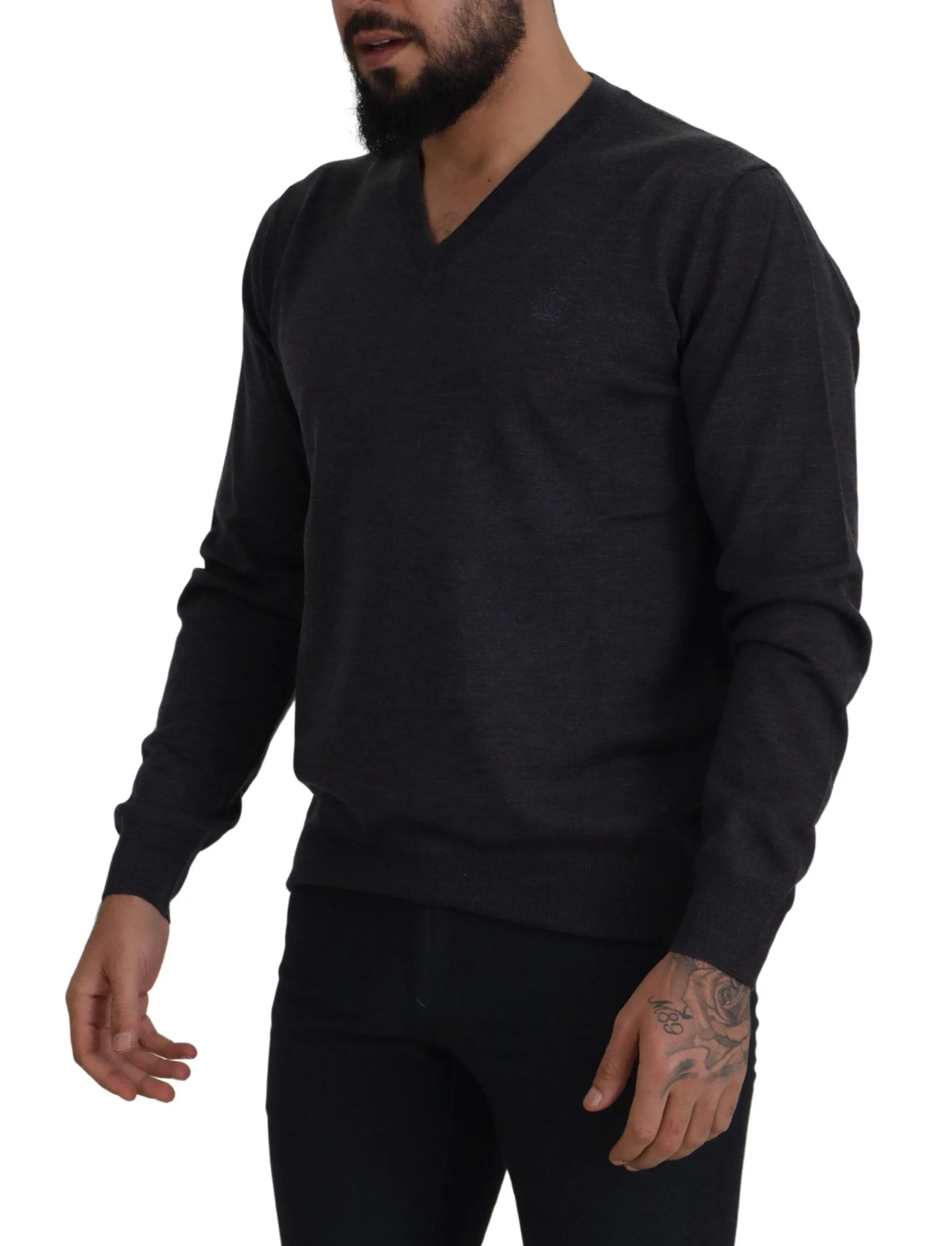Dolce & Gabbana Men's Elegant V-Neck Crown Wool Sweater