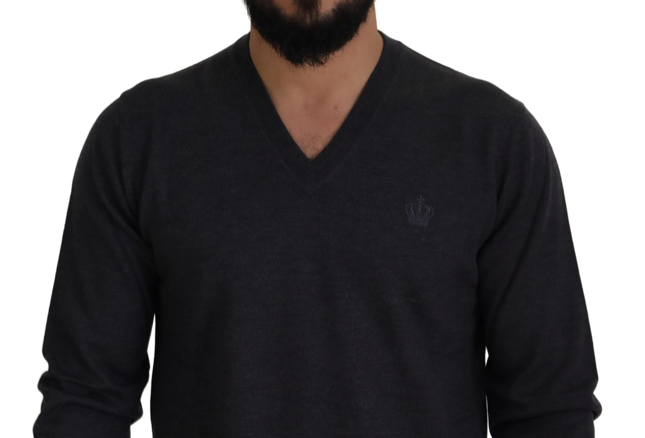 Dolce & Gabbana Men's Elegant V-Neck Crown Wool Sweater