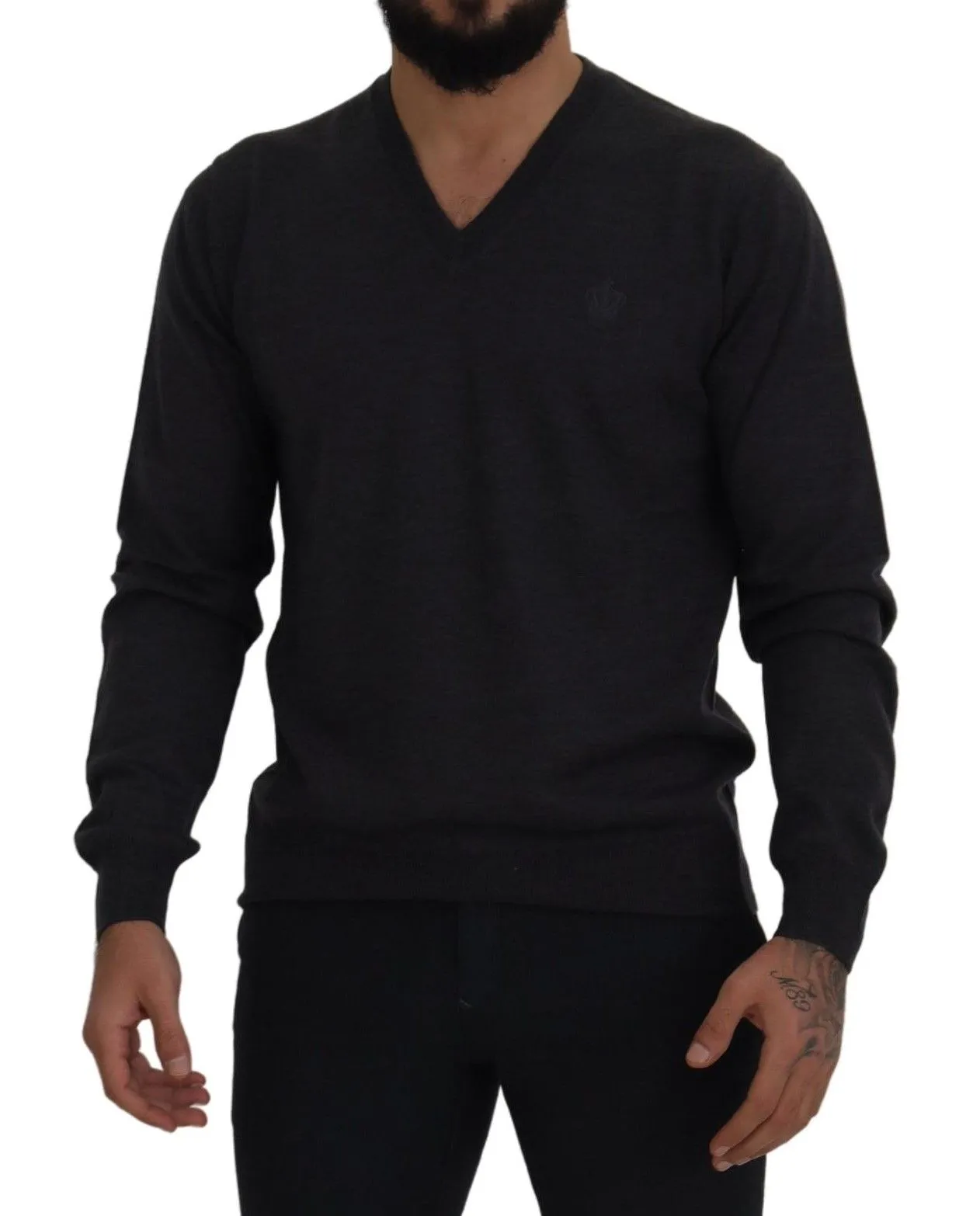 Dolce & Gabbana Men's Elegant V-Neck Crown Wool Sweater