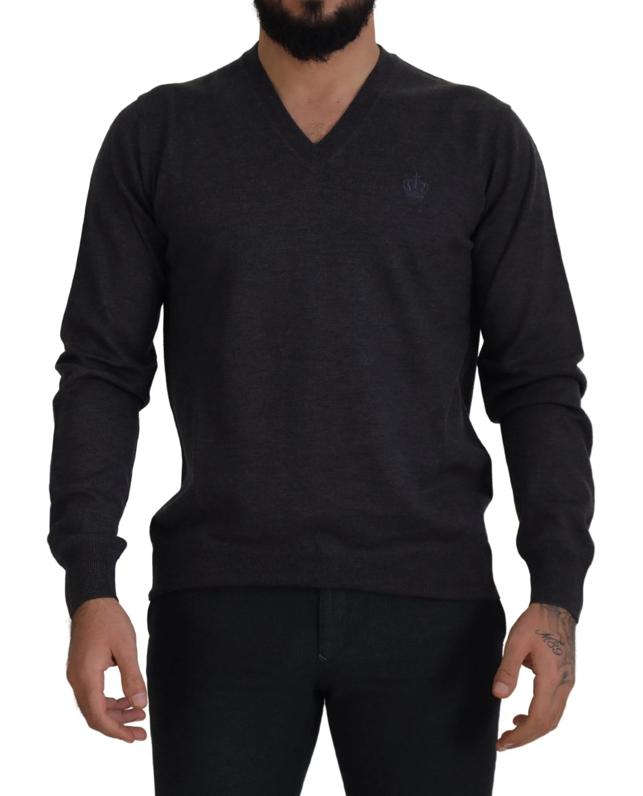 Dolce & Gabbana Men's Elegant V-Neck Crown Wool Sweater
