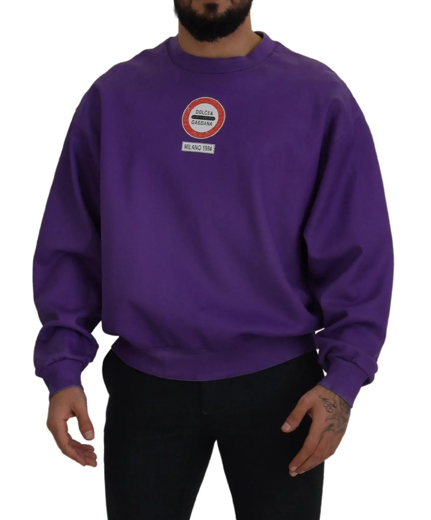 Dolce & Gabbana Men's Elegant Purple Cotton Crewneck Sweater
