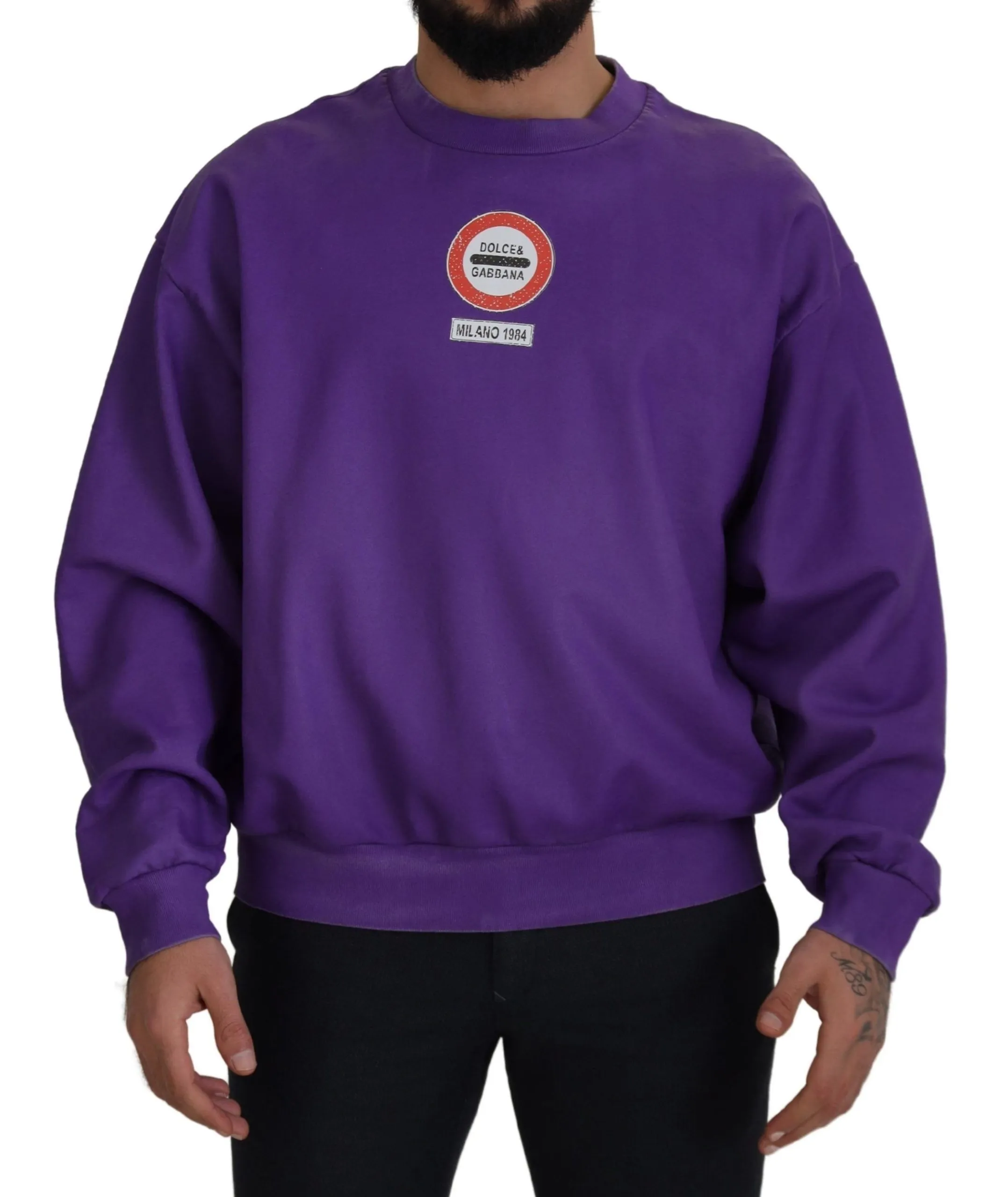 Dolce & Gabbana Men's Elegant Purple Cotton Crewneck Sweater
