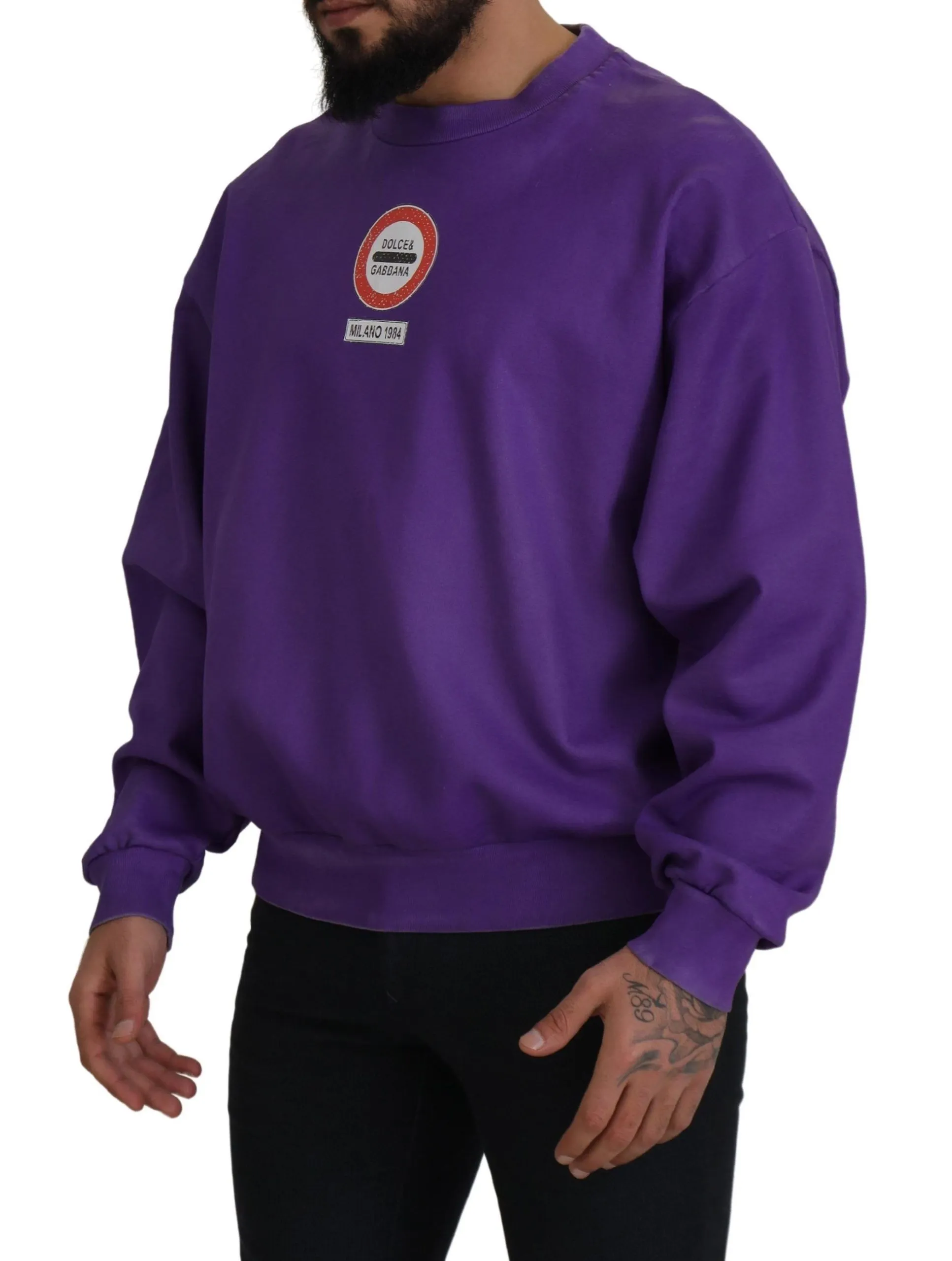 Dolce & Gabbana Men's Elegant Purple Cotton Crewneck Sweater