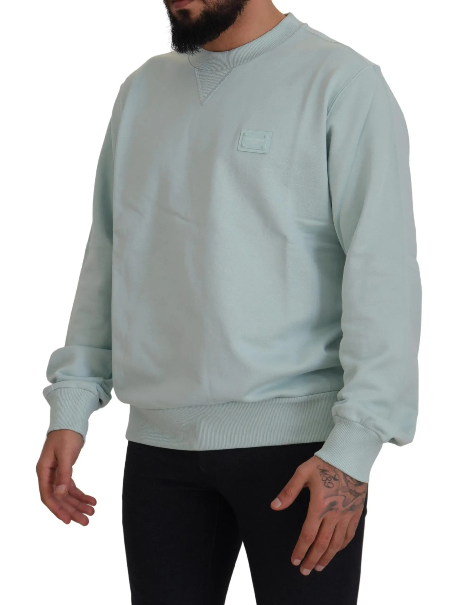Dolce & Gabbana Men's Mint Green Cotton Pullover Sweater
