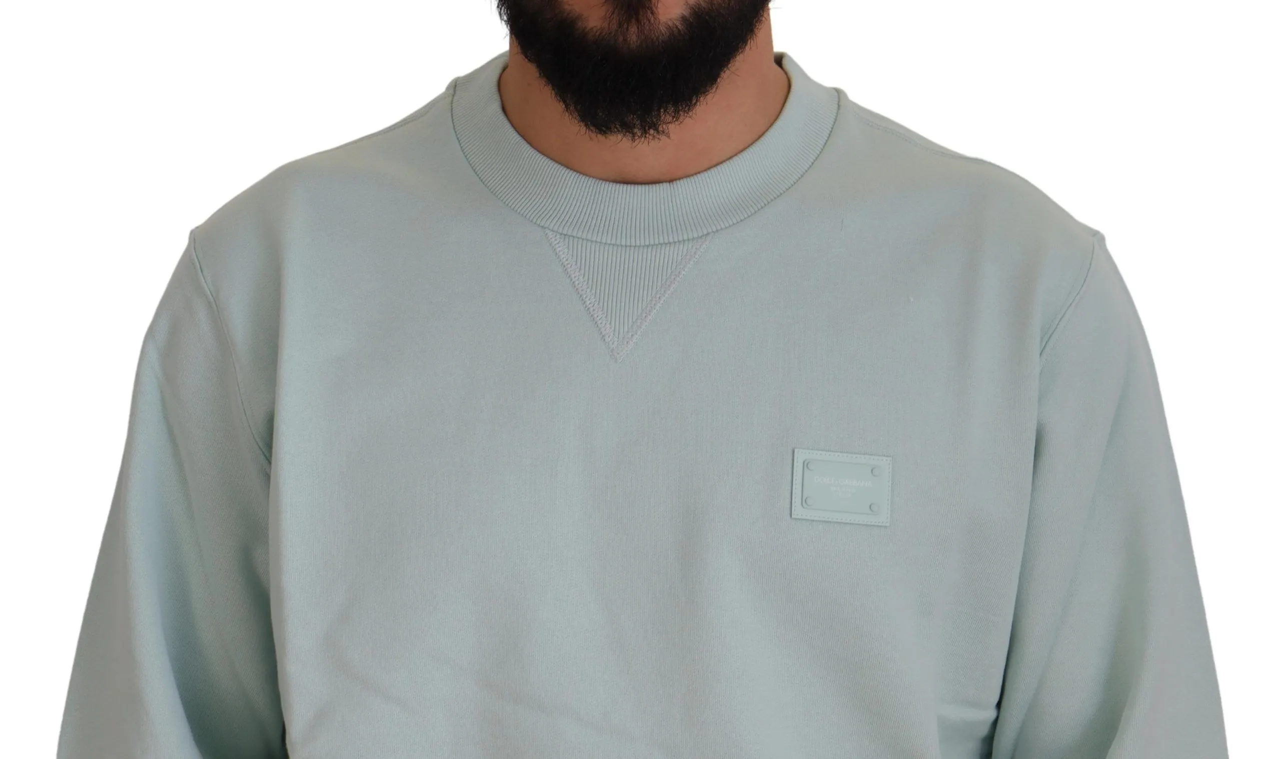 Dolce & Gabbana Men's Mint Green Cotton Pullover Sweater
