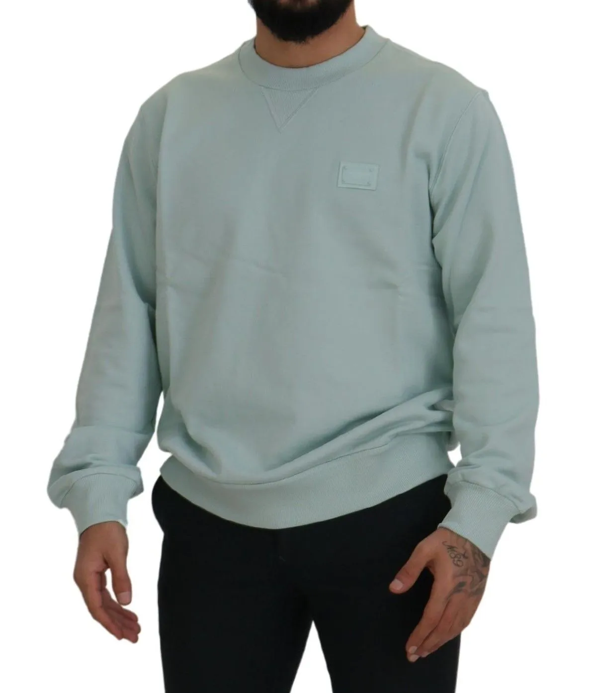 Dolce & Gabbana Men's Mint Green Cotton Pullover Sweater