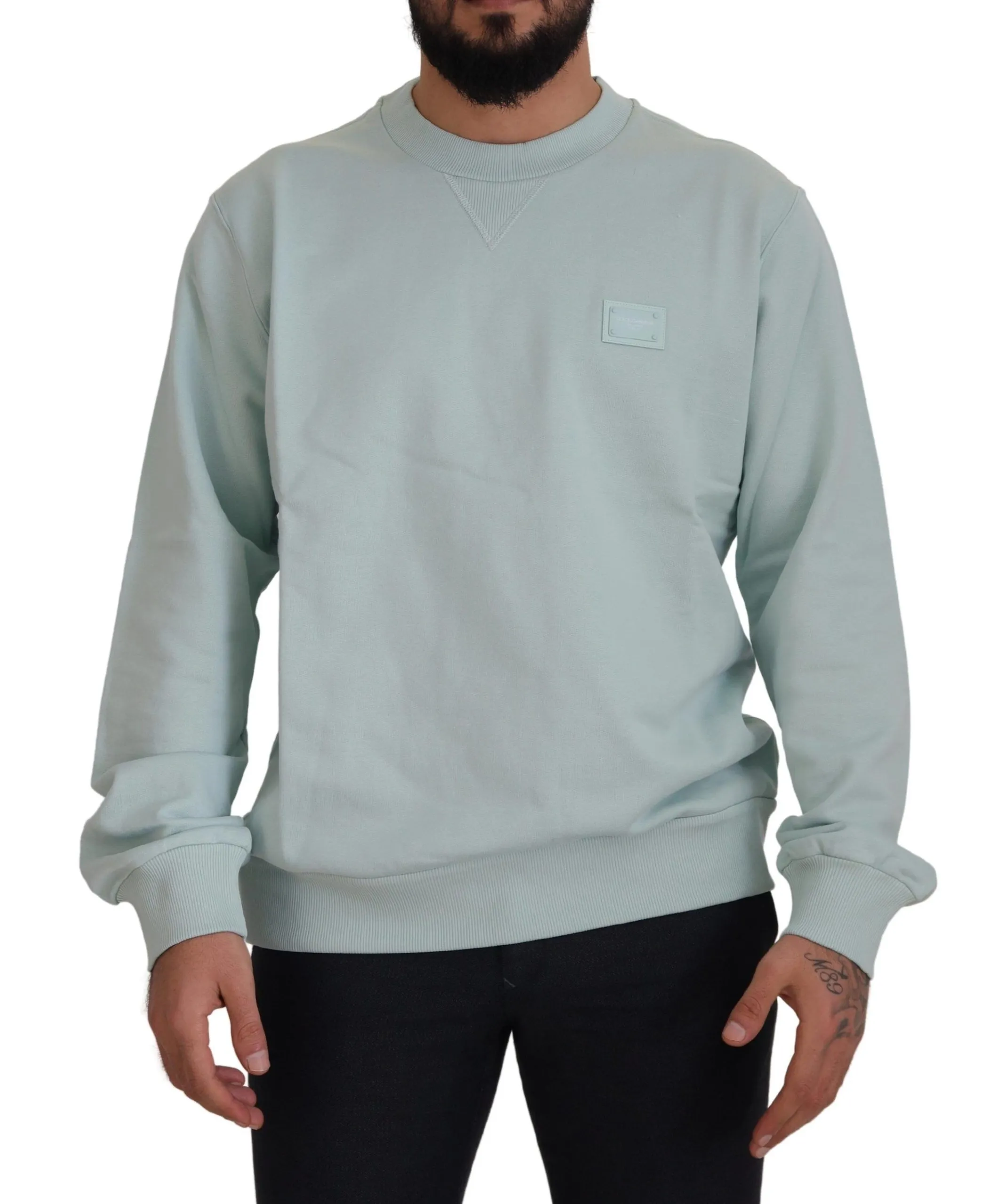 Dolce & Gabbana Men's Mint Green Cotton Pullover Sweater