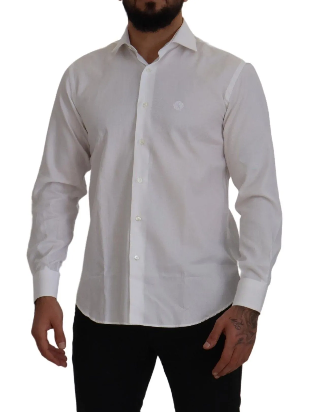 Roberto Cavalli Men's Elegant White Formal Dress Shirt