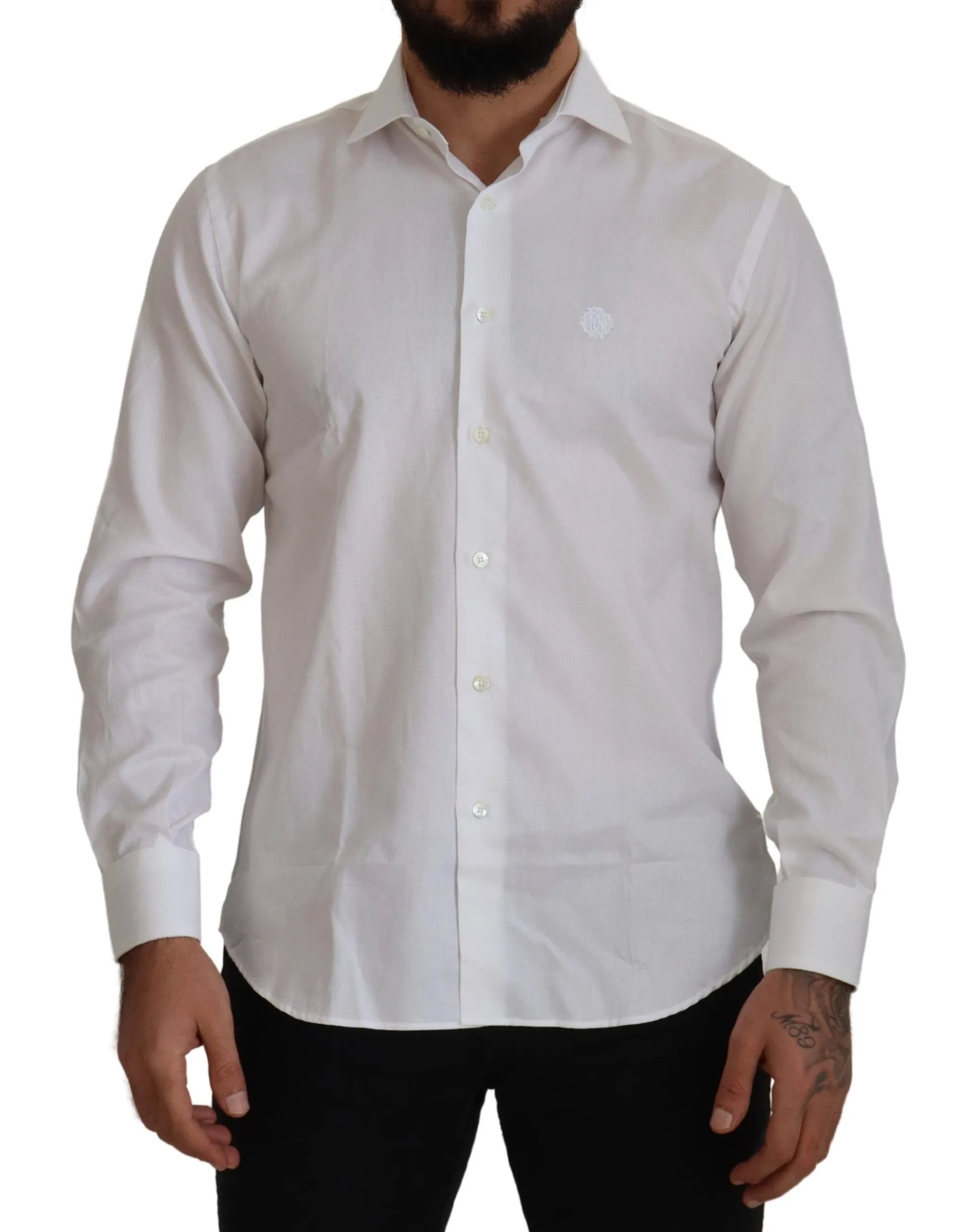 Roberto Cavalli Men's Elegant White Formal Dress Shirt