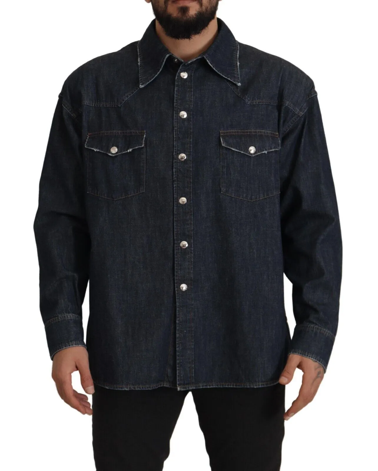 Dolce & Gabbana Men's Elegant Slim Fit Dark Blue Casual Shirt