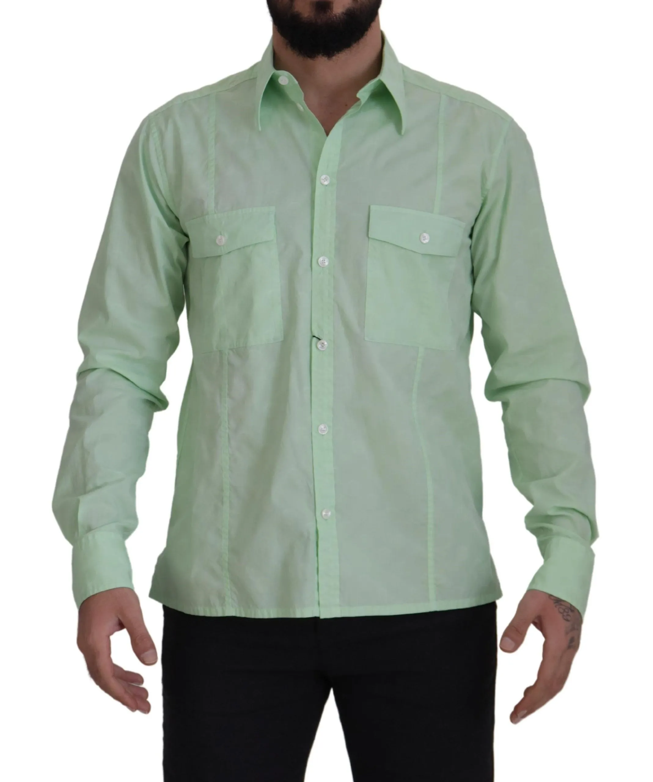 Dolce & Gabbana Men's Mint Green Slim Fit Casual Button-Down Shirt