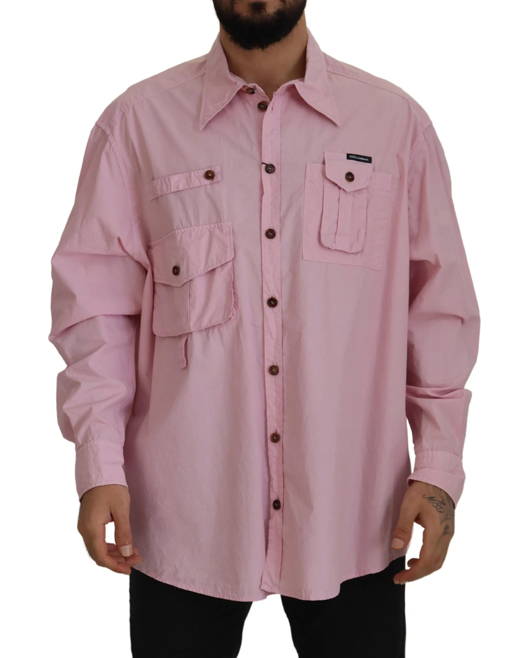 Dolce & Gabbana Men's Elegant Pink Casual Cotton Shirt