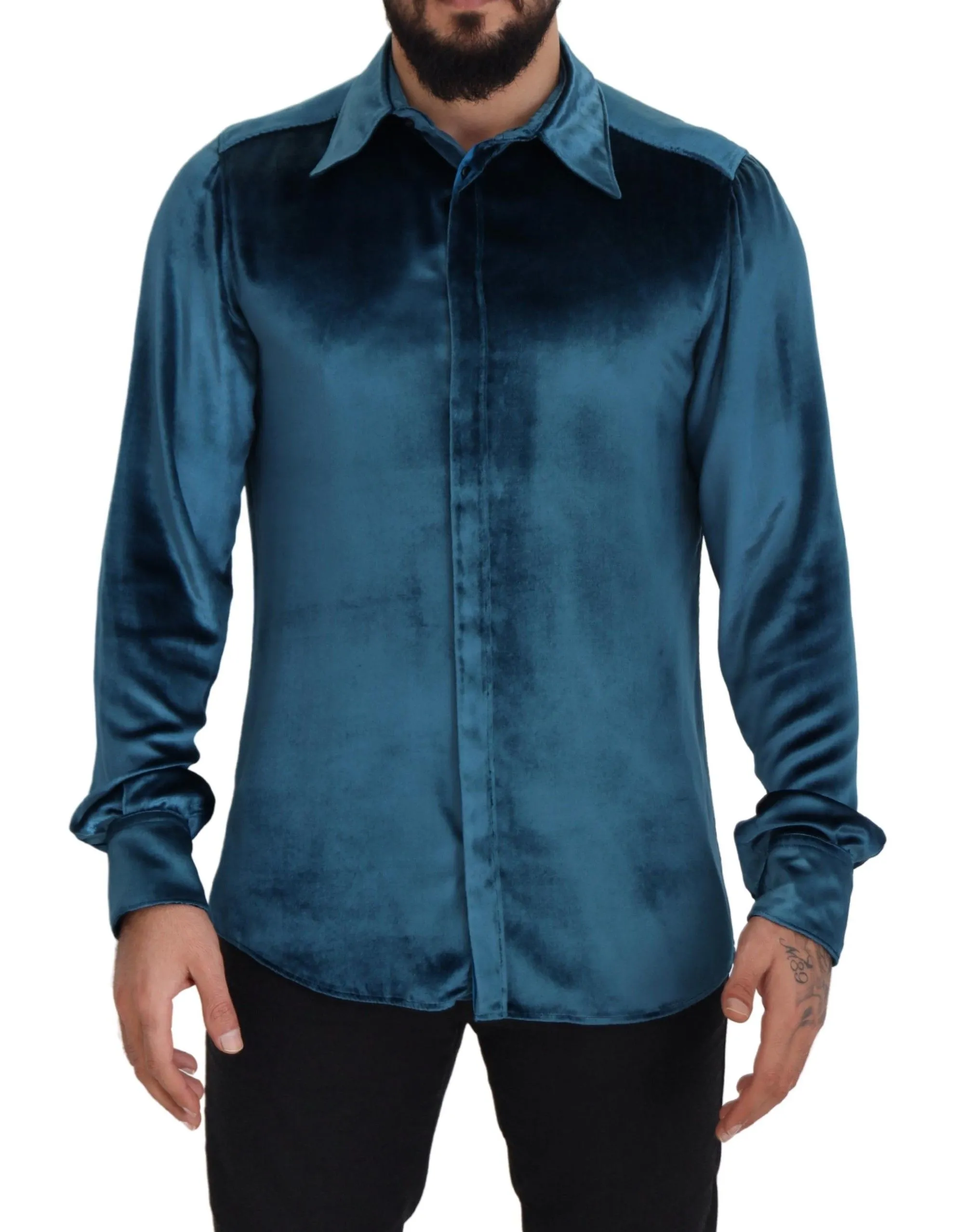 Dolce & Gabbana Men's Elegant Blue Martini Slim Fit Casual Shirt