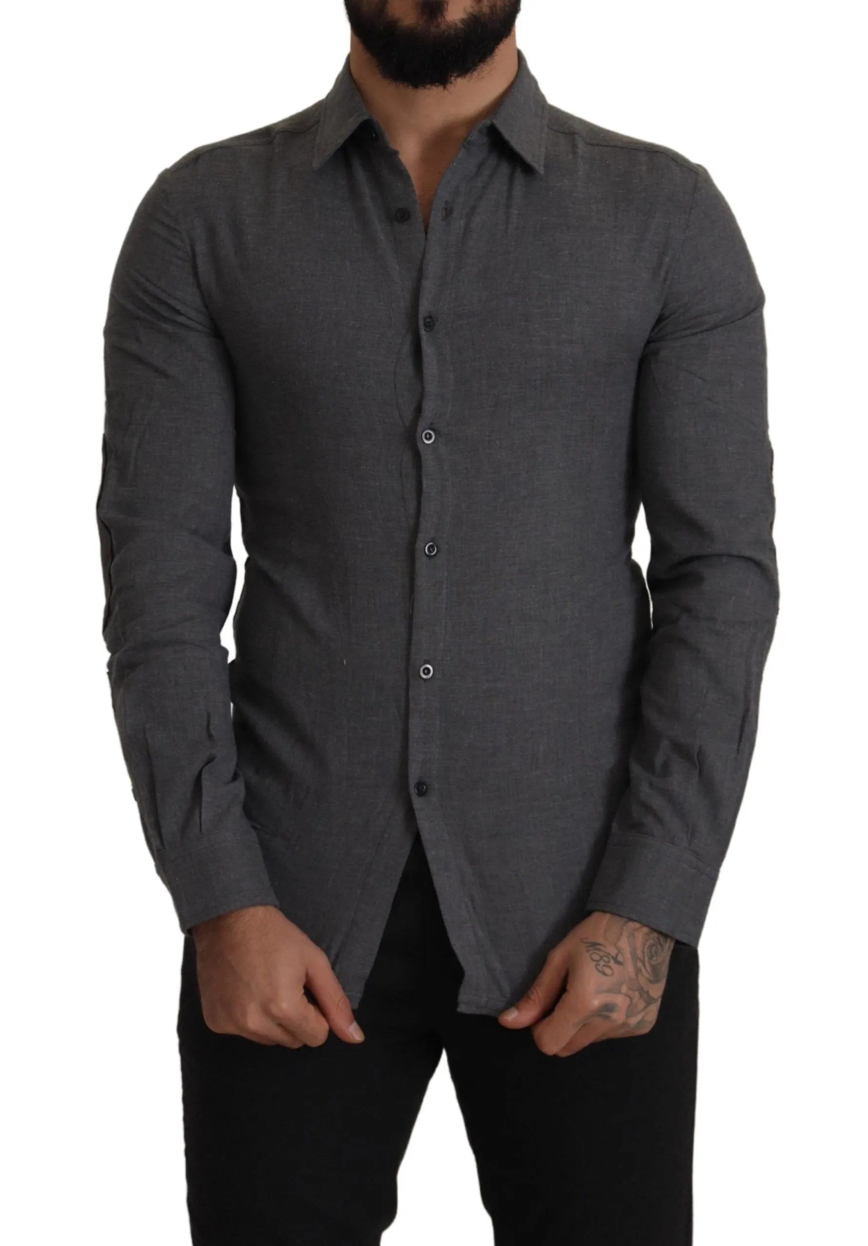 Costume National Men's Sleek Gray Cotton Casual Button Front Shirt