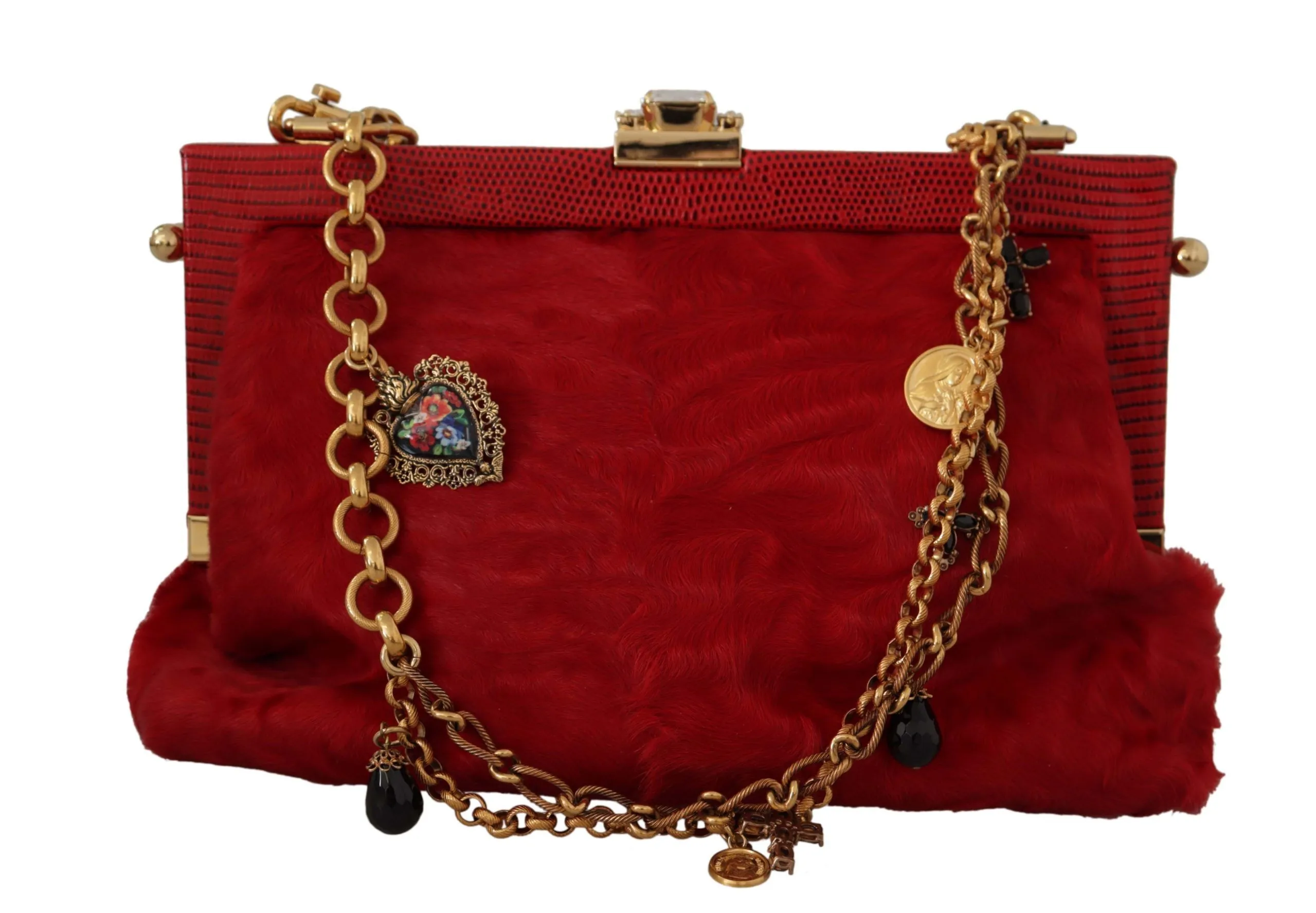 Dolce & Gabbana Women's Elegant Red Fur VANDA Evening Clutch