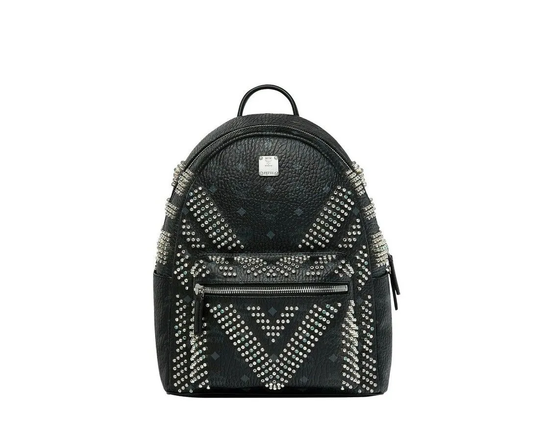 MCM Men's MCM Black Crystal Studs Graded M Visetos Stark Backpack