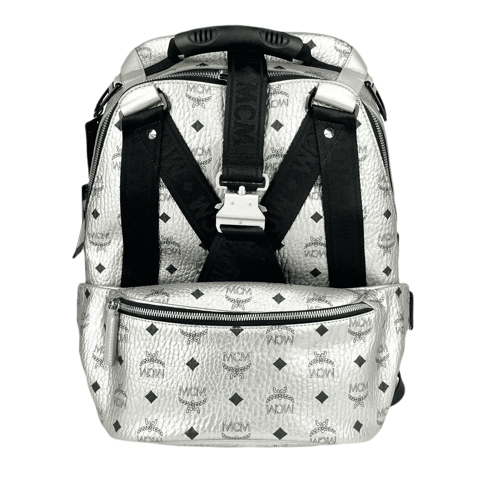 MCM MCM Women Jemison 2in1 Silver Visetos Medium Backpack Belt Bag