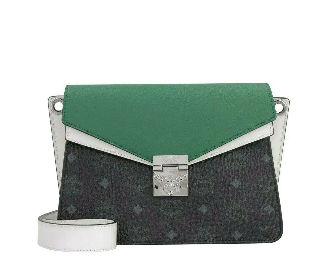 MCM MCM Women's Patricia Green / Black / White Leather Medium Crossbody Bag