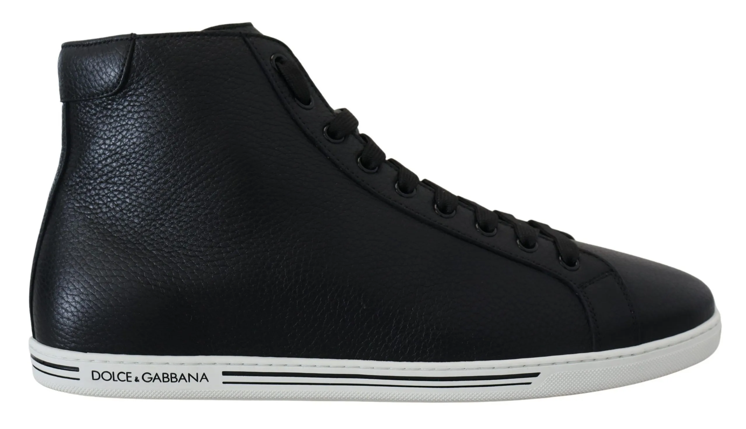 Dolce & Gabbana Men's Elegant Black Leather High-Top Sneakers