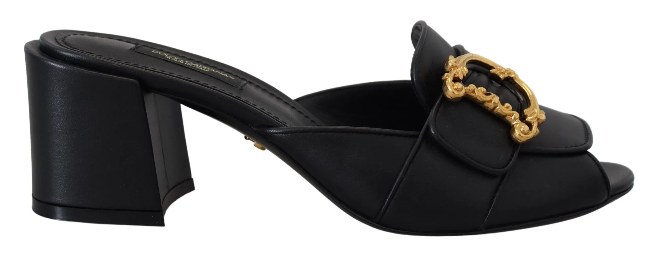 Dolce & Gabbana Women's Elegant Black Leather Sandals with DG Emblem