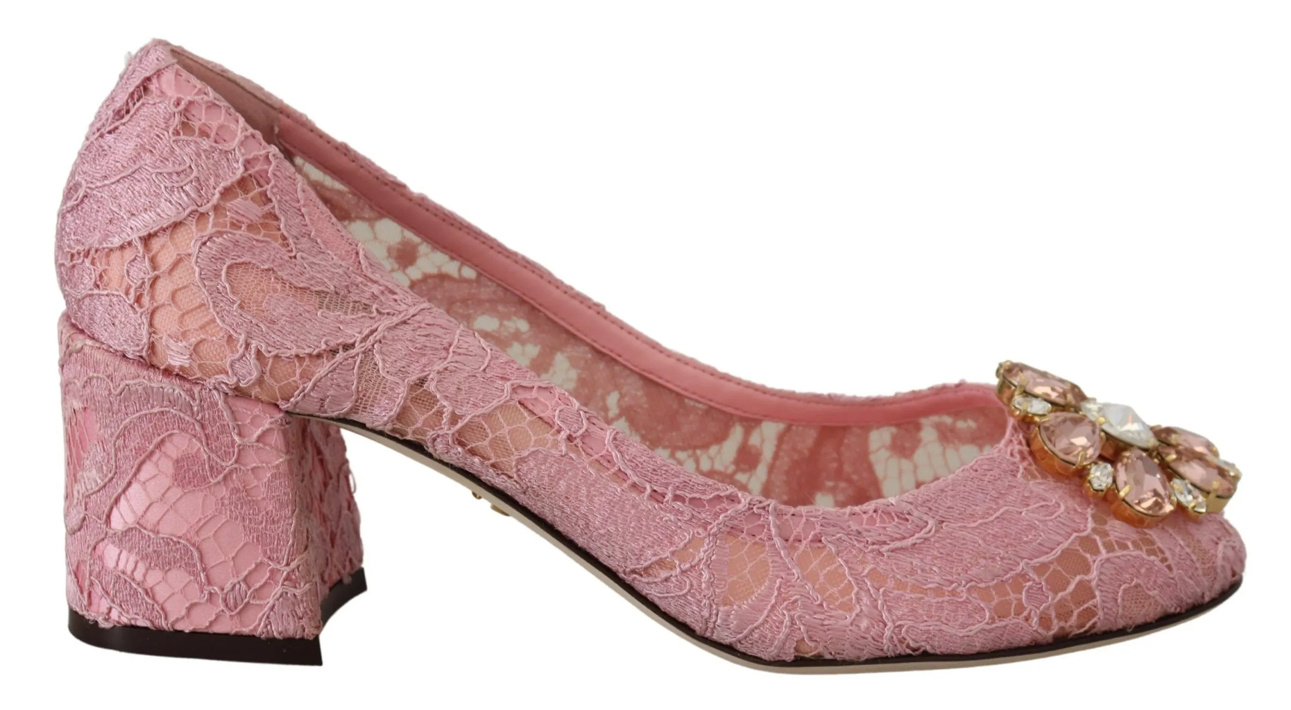Dolce & Gabbana Women's Pastel Pink Lace Crystal Embellished Pumps