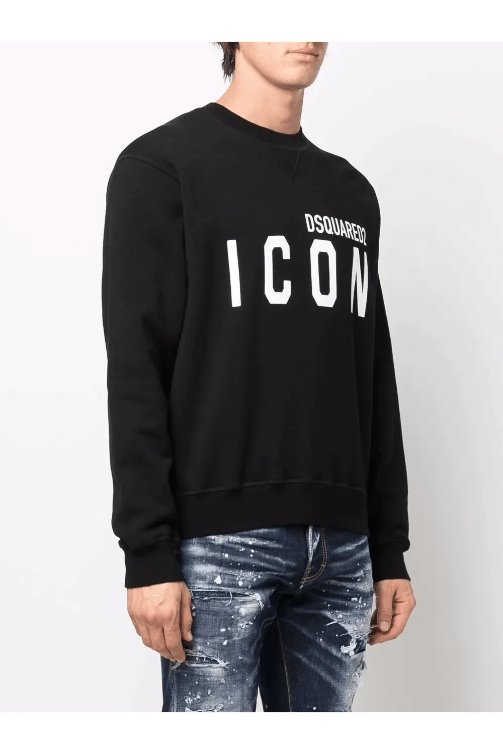 Dsquared² Men's Elegant Black Cotton Sweater with Contrast Design