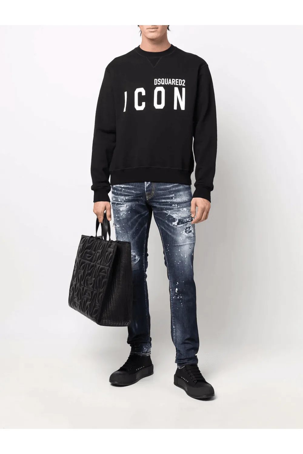 Dsquared² Men's Elegant Black Cotton Sweater with Contrast Design