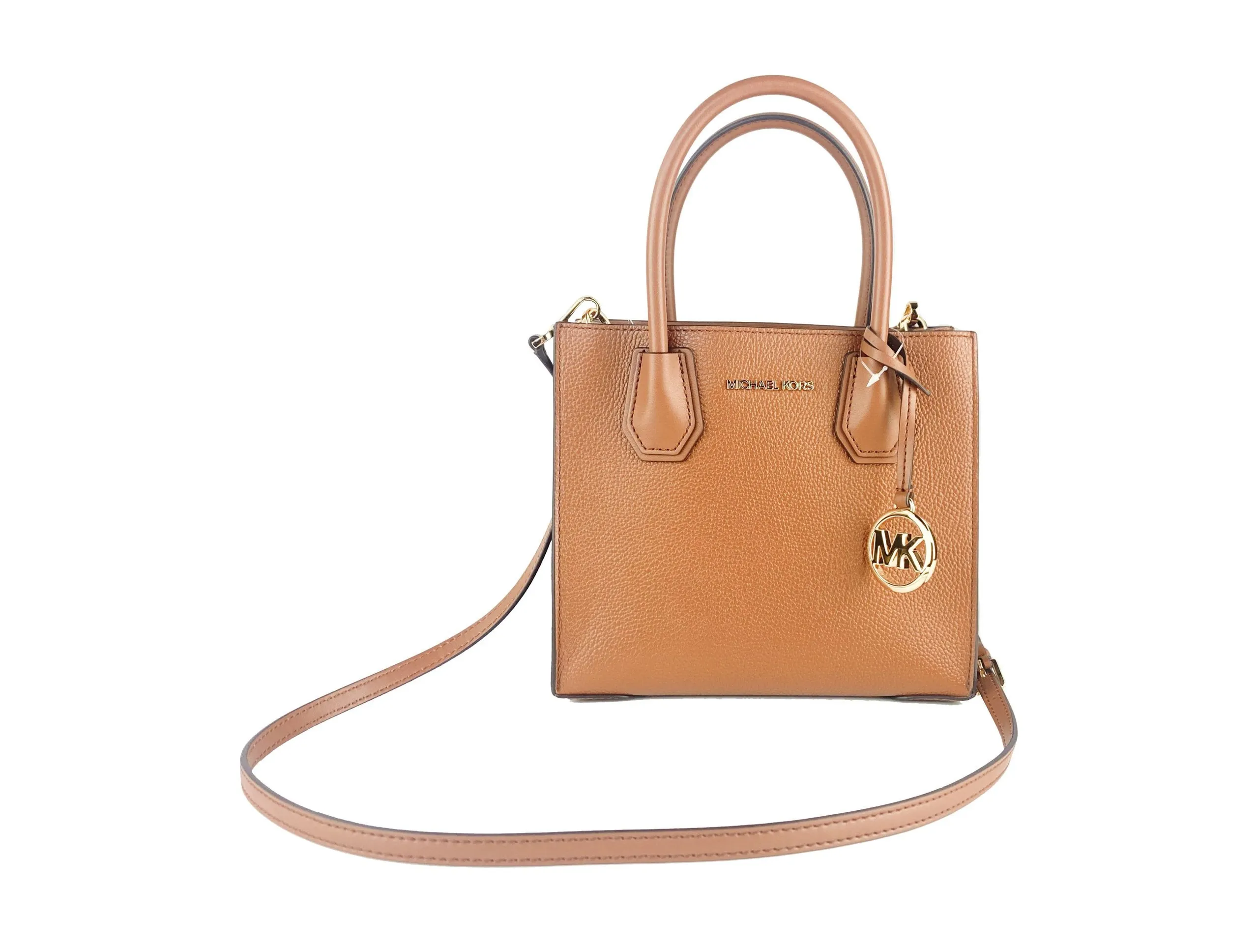 Michael Kors Women's Mercer Medium Luggage Pebbled Leather Messenger Crossbody Handbag