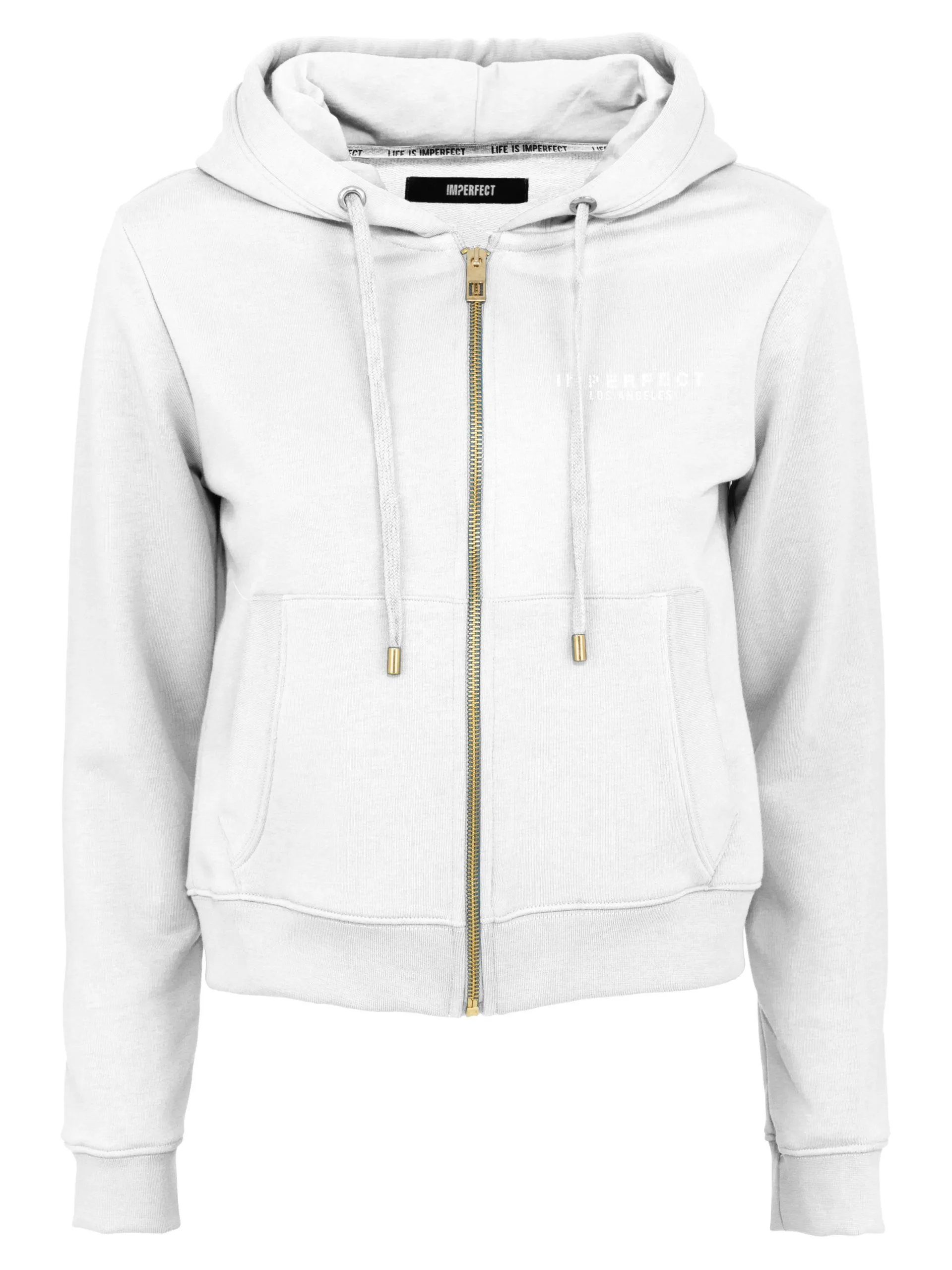 Imperfect Women's Elegant White Zip-Hoodie Sweatshirt