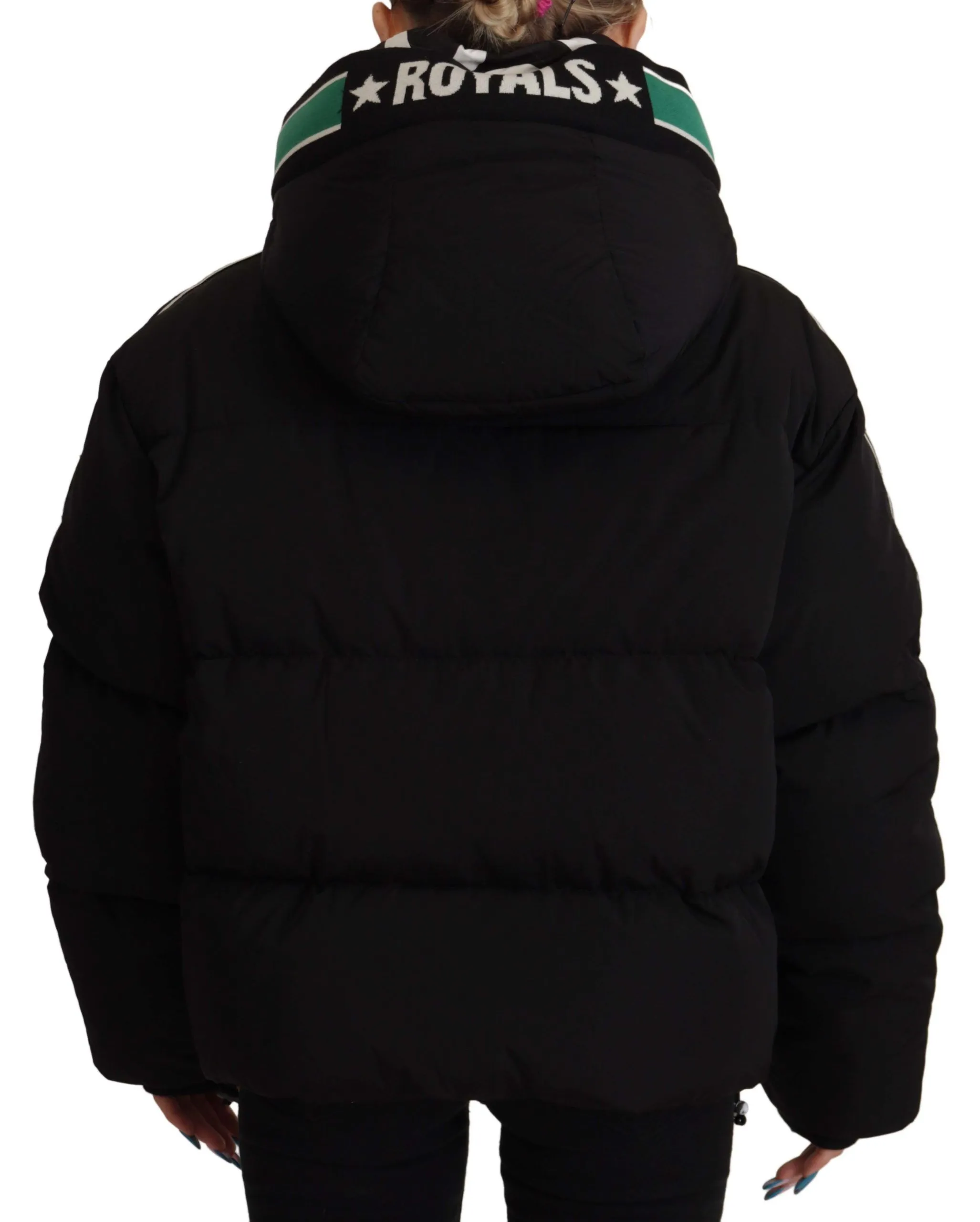 Dolce & Gabbana Women's Elegant Black Puffer Jacket with Knit Logo Details