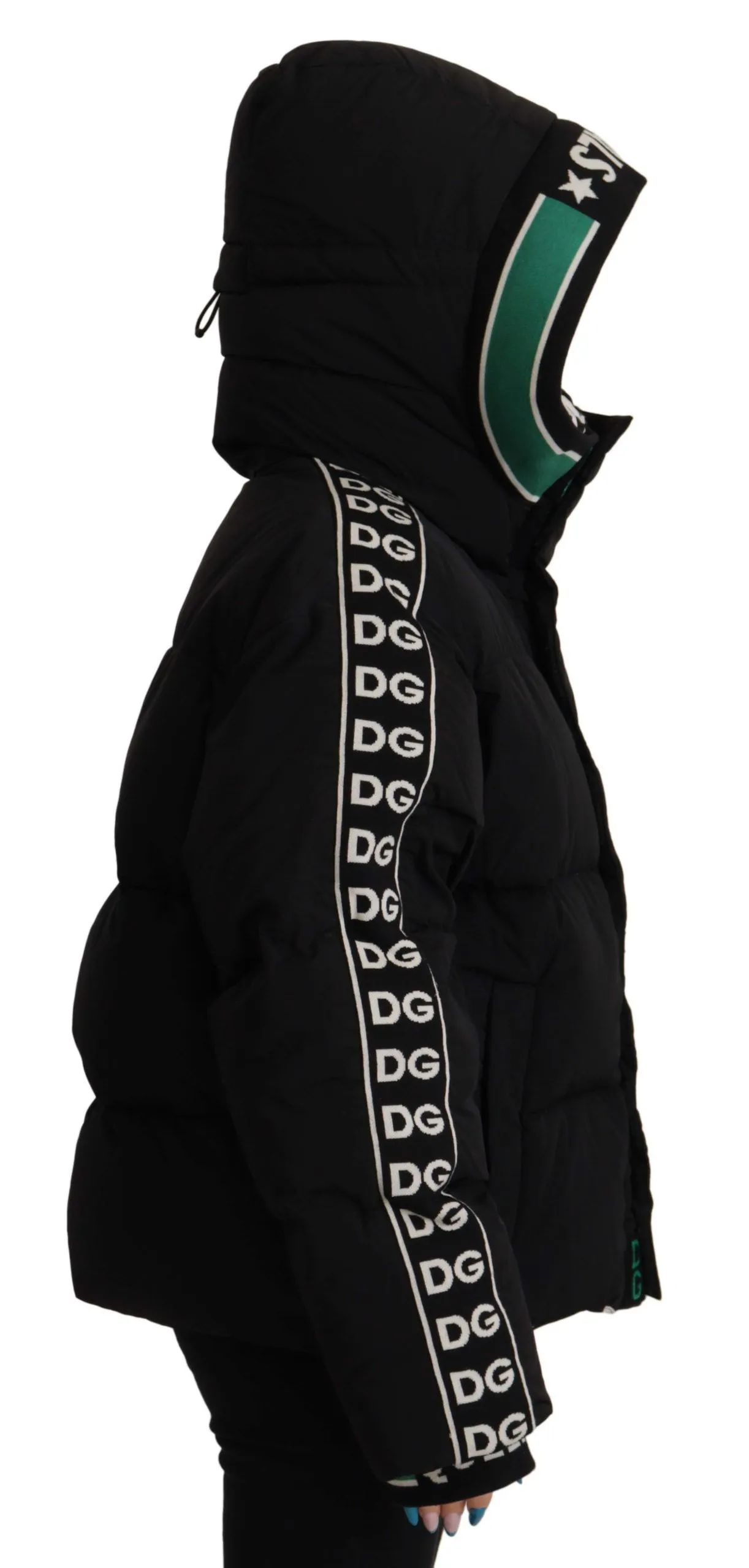 Dolce & Gabbana Women's Elegant Black Puffer Jacket with Knit Logo Details