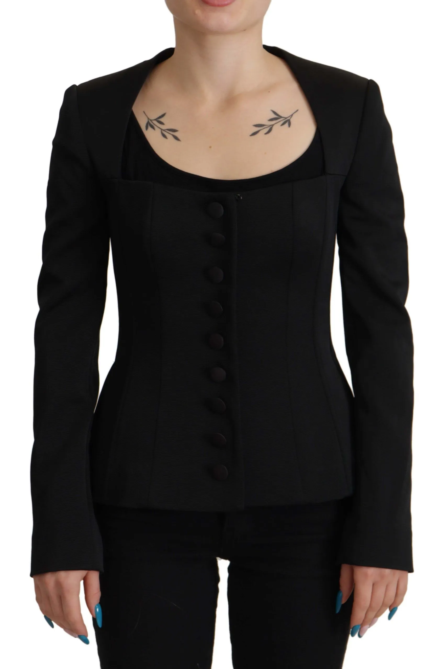 Dolce & Gabbana Women's Sleek Black Snap Jacket with Silk Lining