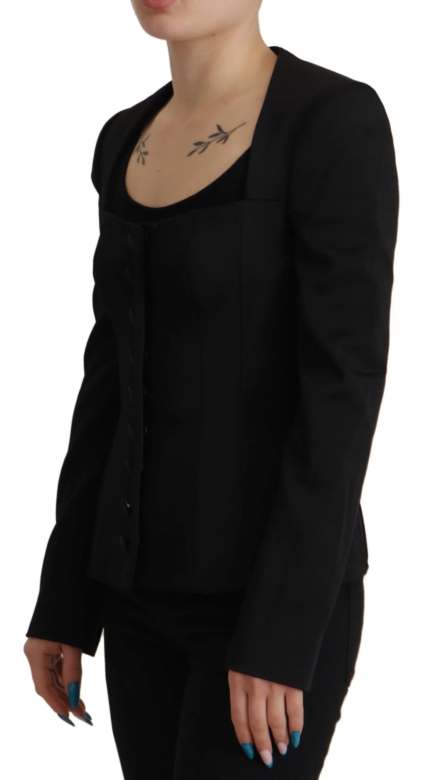 Dolce & Gabbana Women's Sleek Black Snap Jacket with Silk Lining